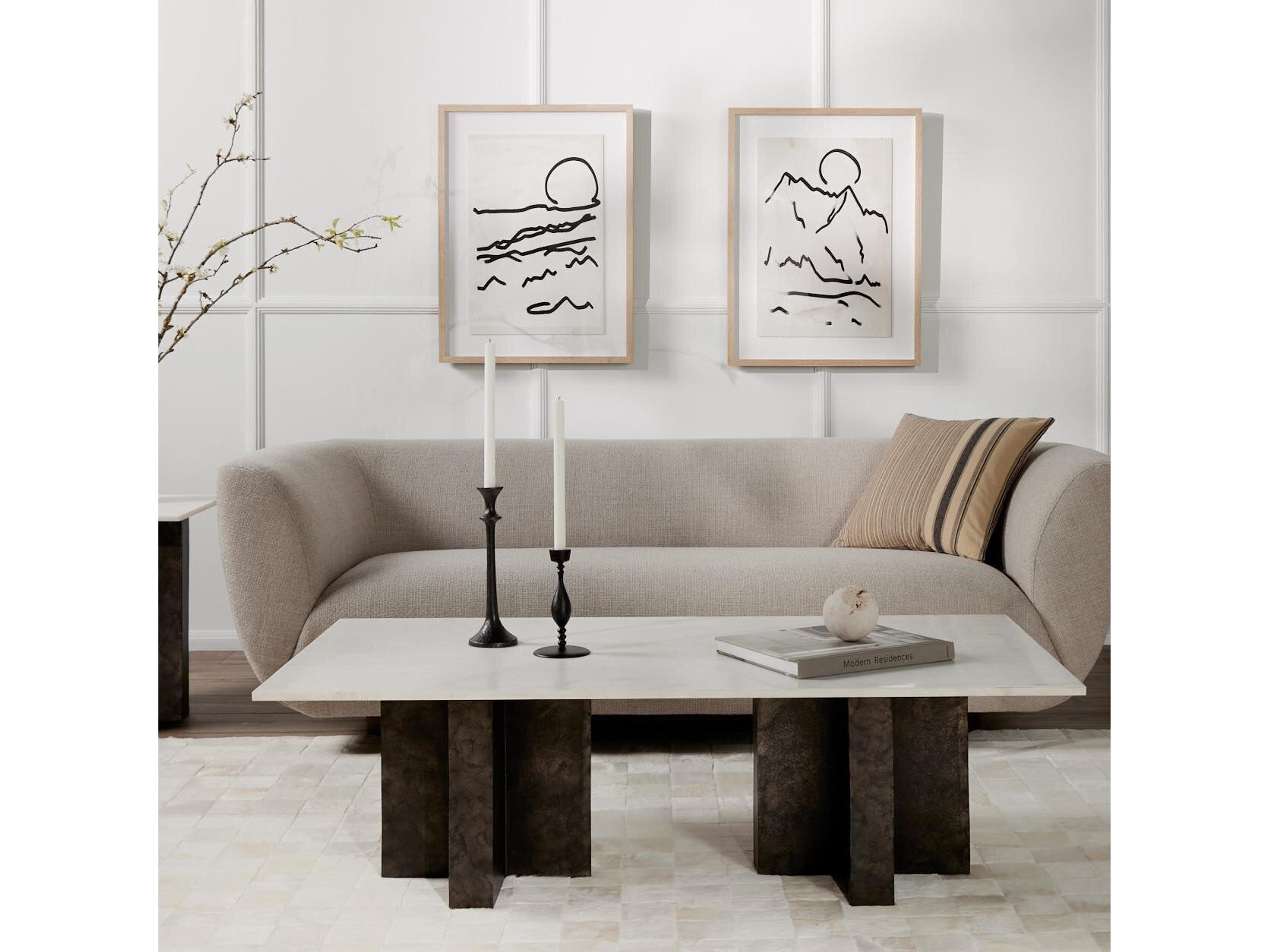 Four Hands Marlow Terrell Rectangular Raw Black Polished White Marble Coffee Table