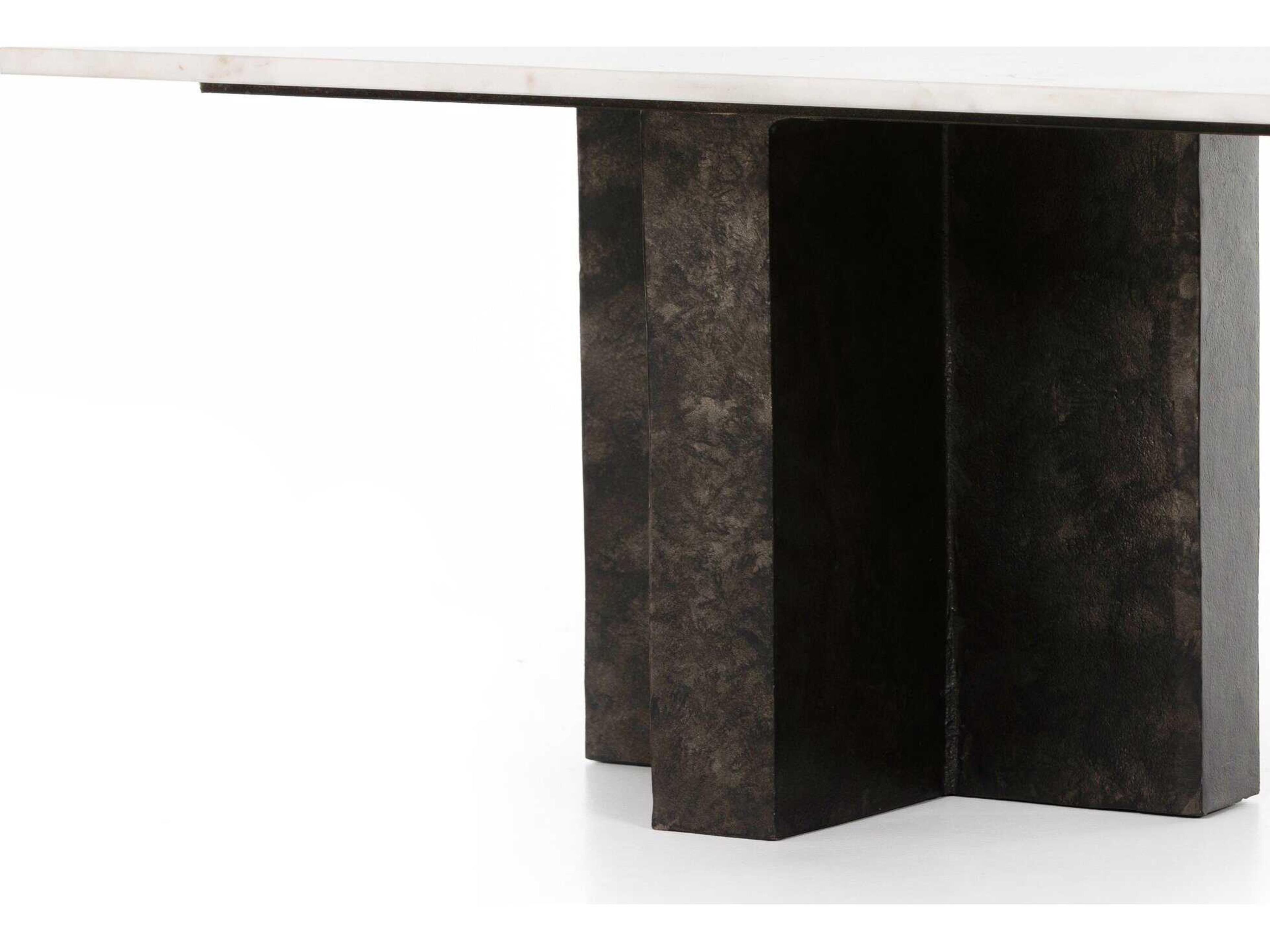 Luxecor Globetrotter Terrell Rectangular Raw Black Polished White Marble Coffee Table