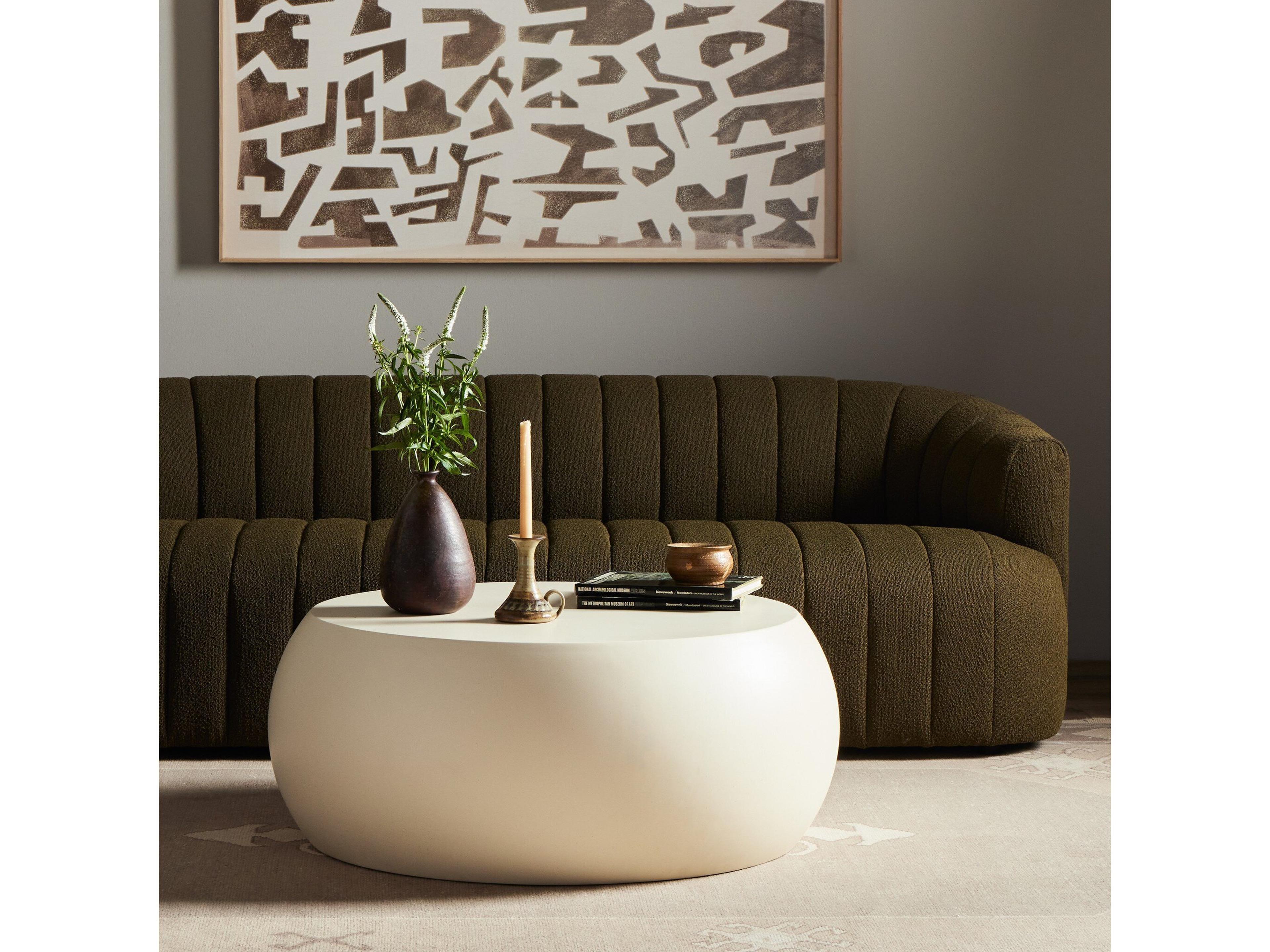 Four Hands Thayer West Round Concrete Ivory Clay Coffee Table