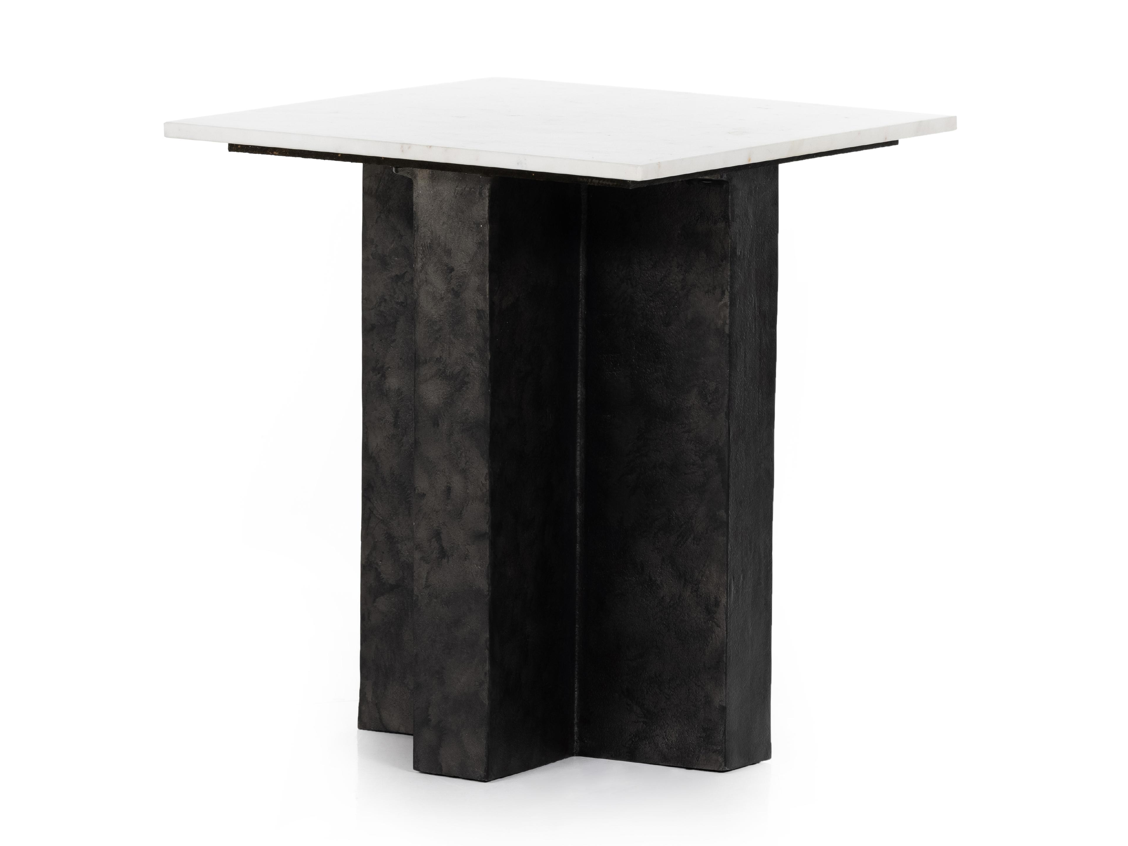 Globetrotter Terrell Square Raw Black Polished White Marble End Table