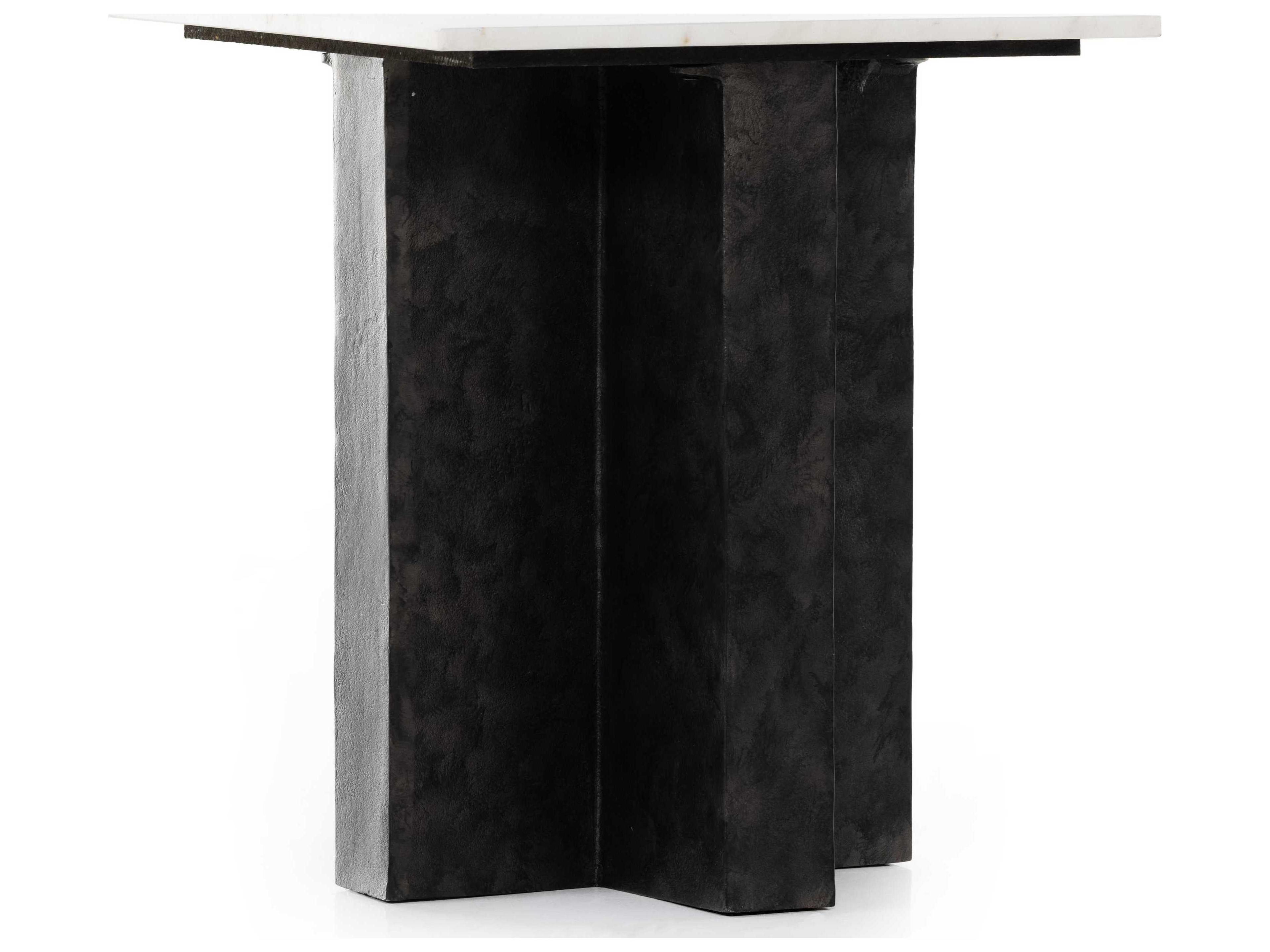 Luxecor Globetrotter Terrell Square Raw Black Polished White Marble End Table