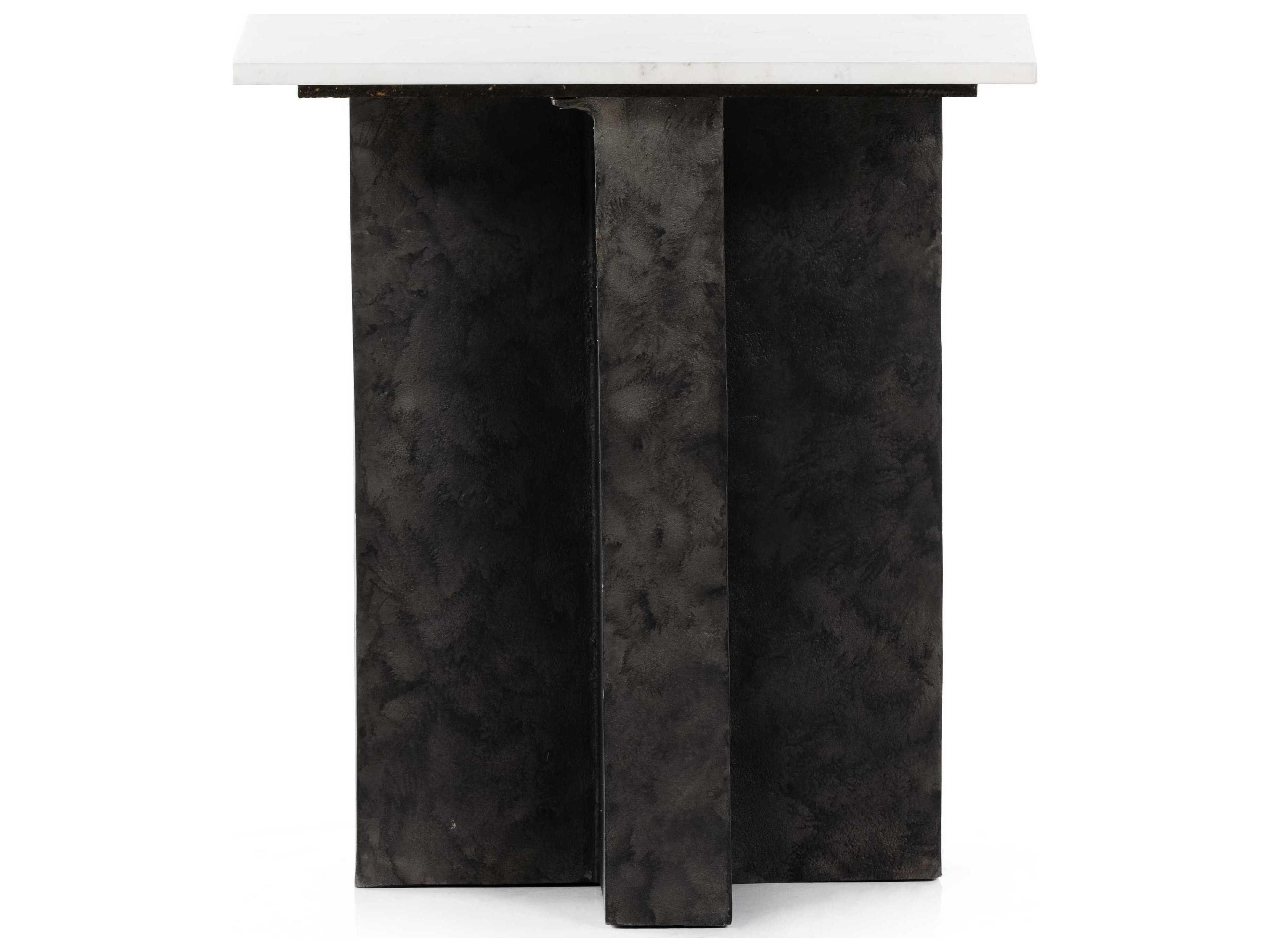 Luxecor Globetrotter Terrell Square Raw Black Polished White Marble End Table