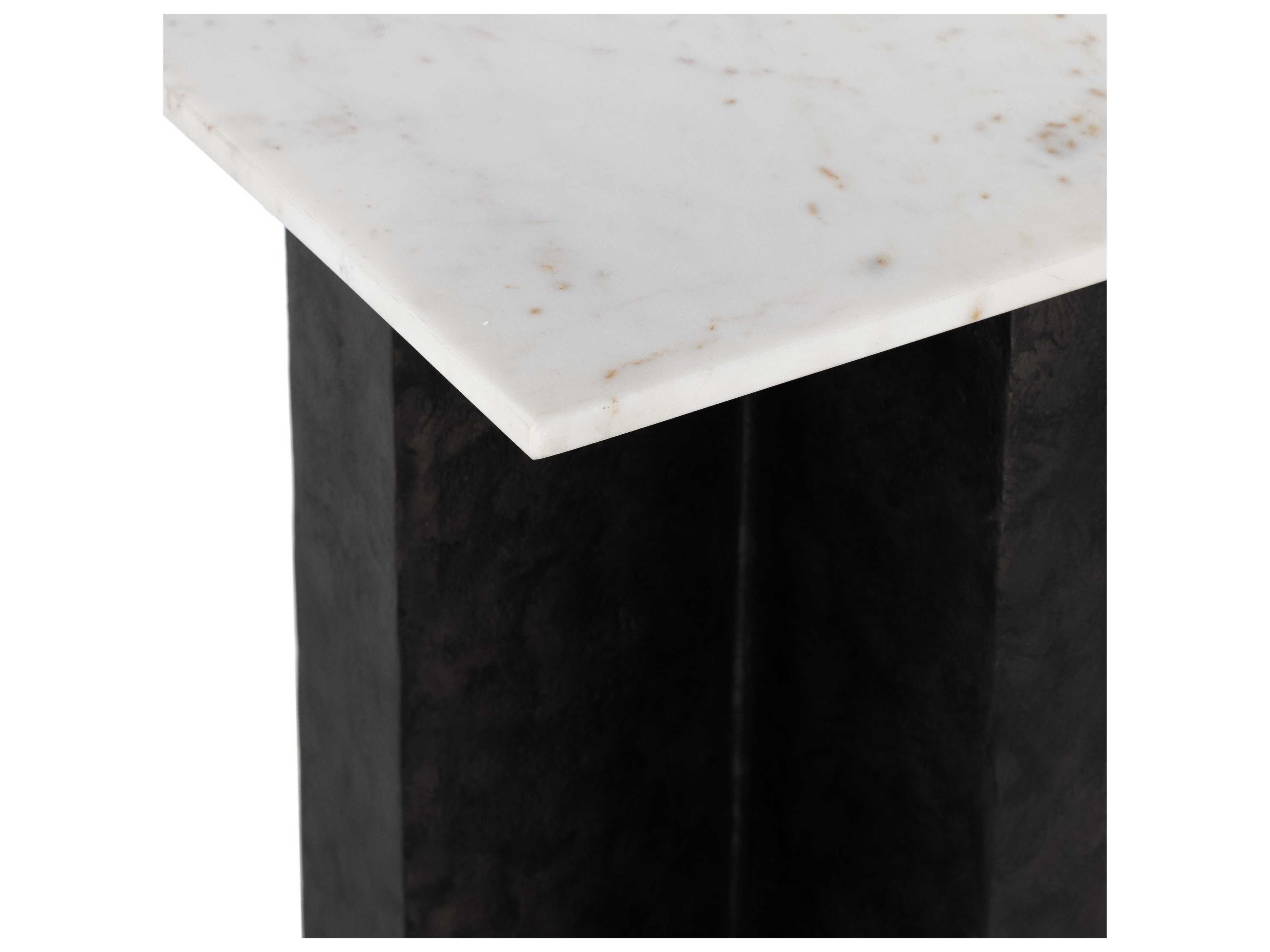 Luxecor Globetrotter Terrell Square Raw Black Polished White Marble End Table