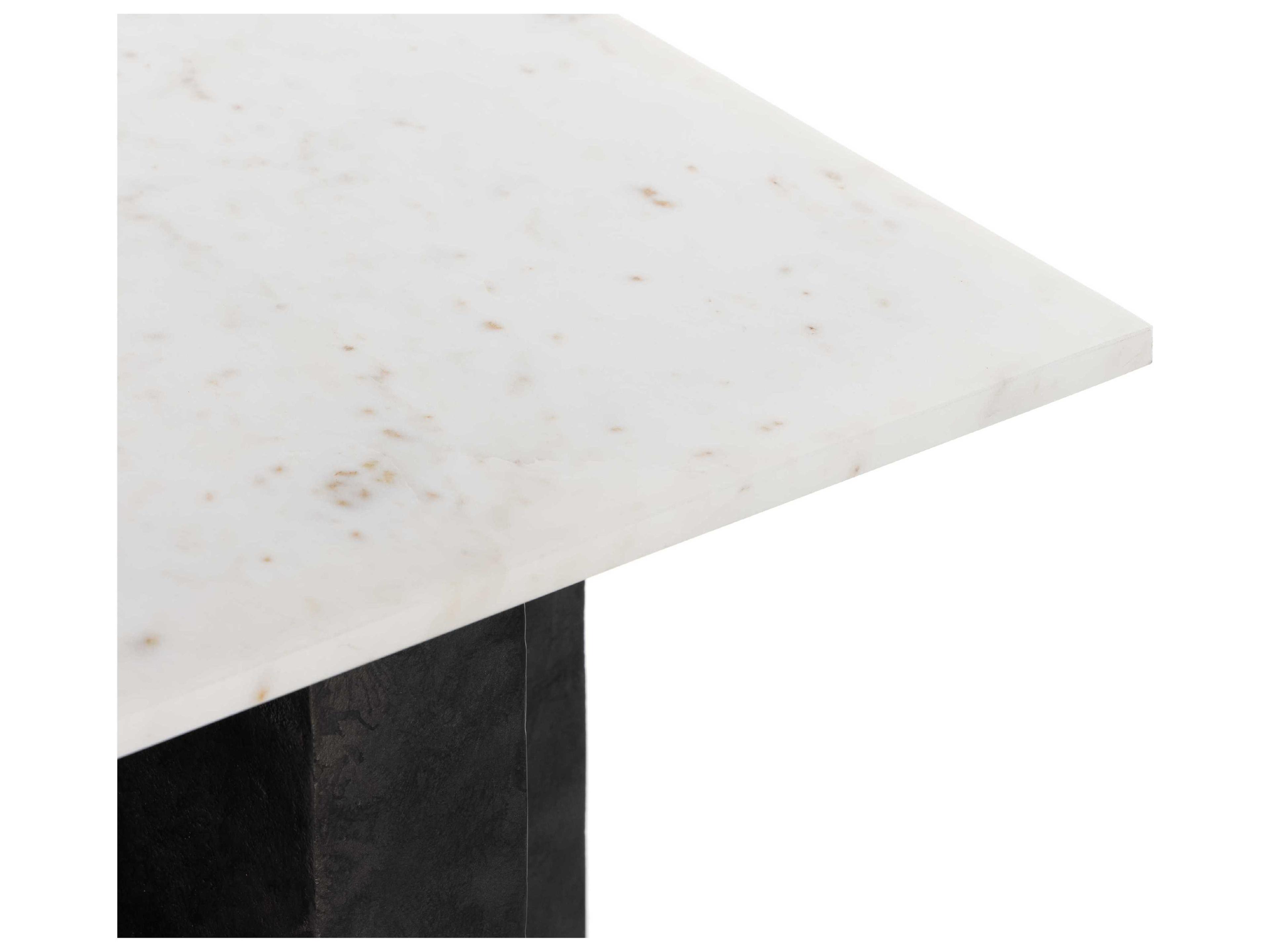 Luxecor Globetrotter Terrell Square Raw Black Polished White Marble End Table
