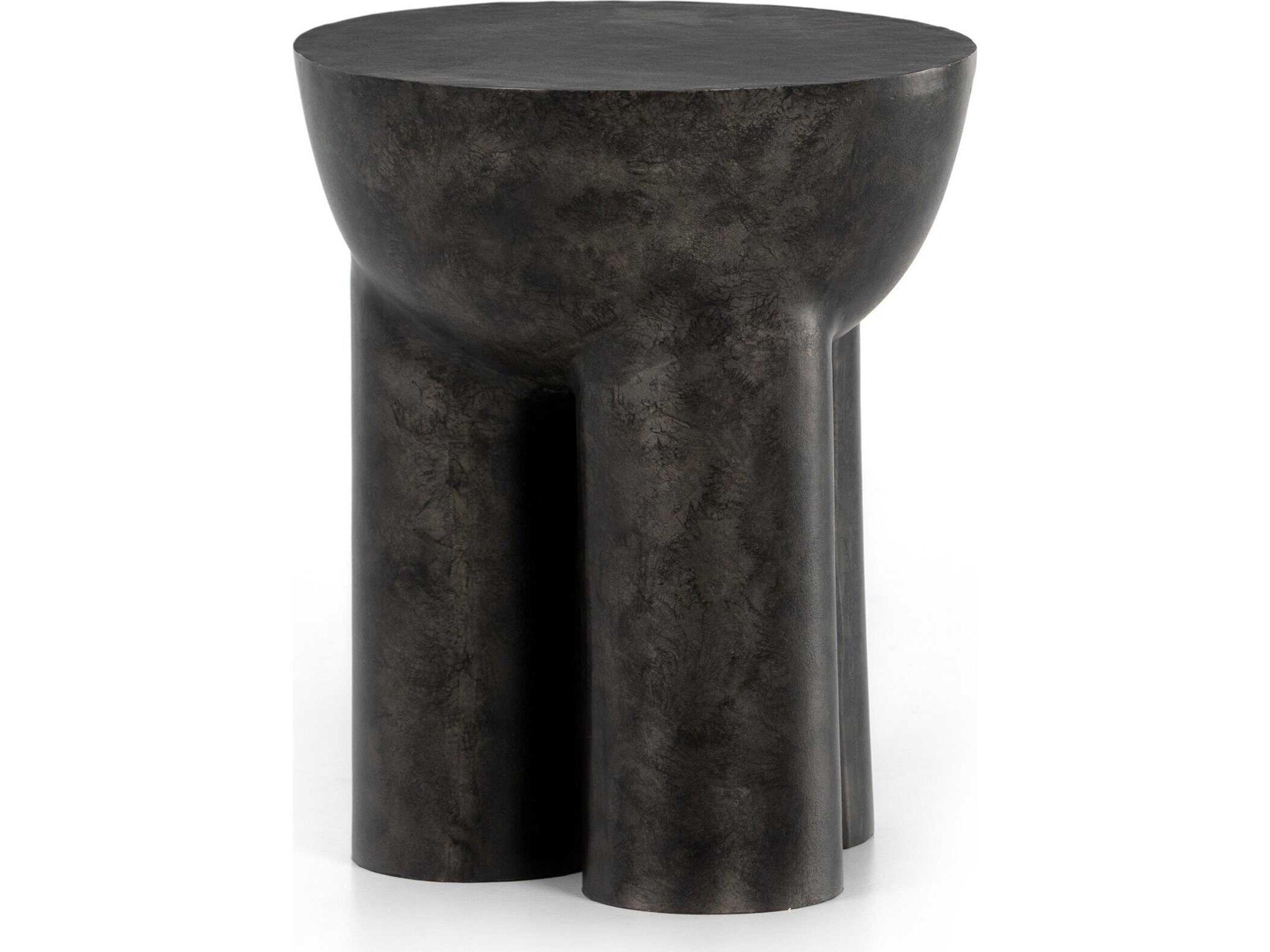 Marlow Sante Round Metal Raw Black End Table