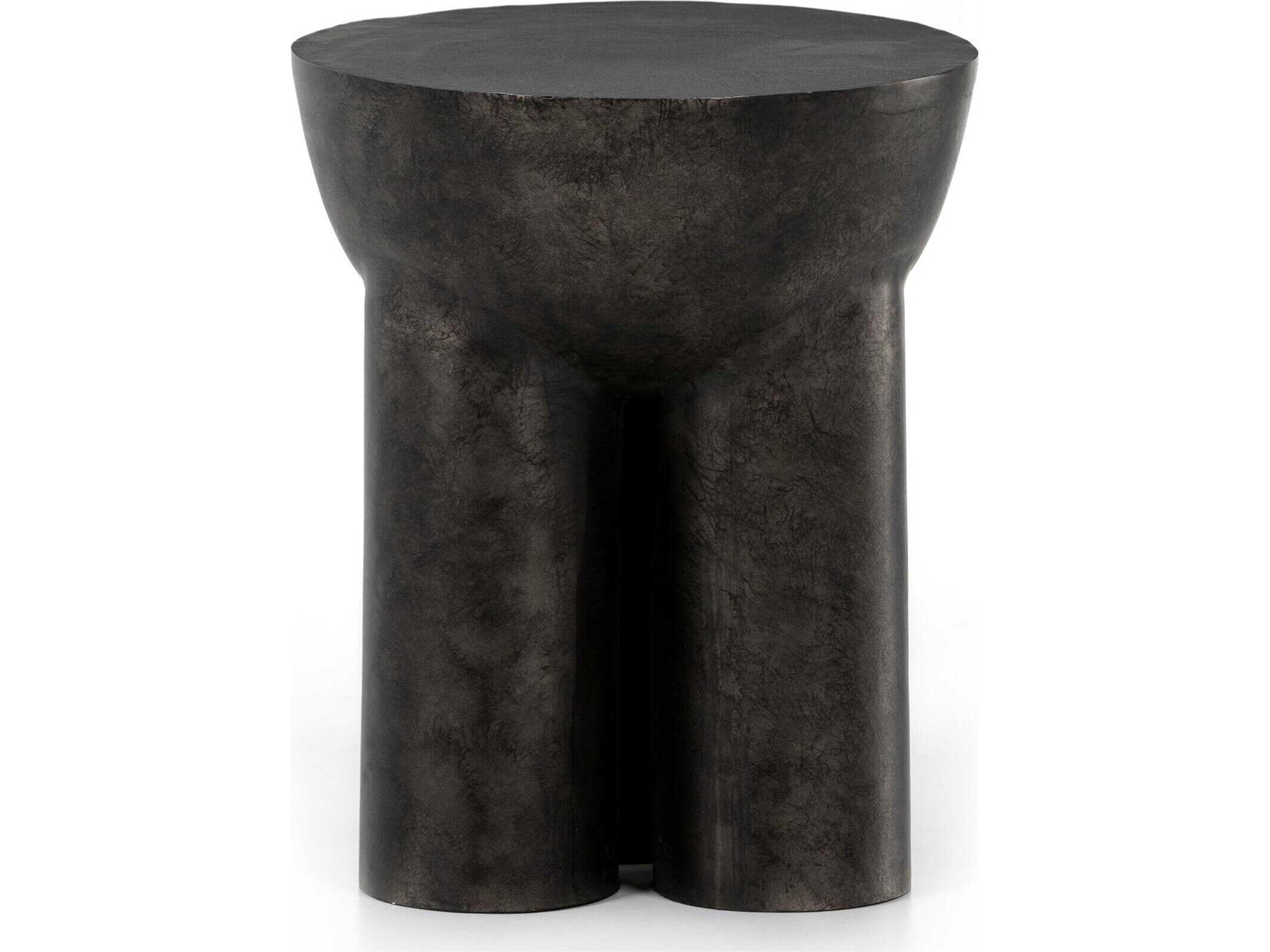 Four Hands Marlow Sante Round Metal Raw Black End Table