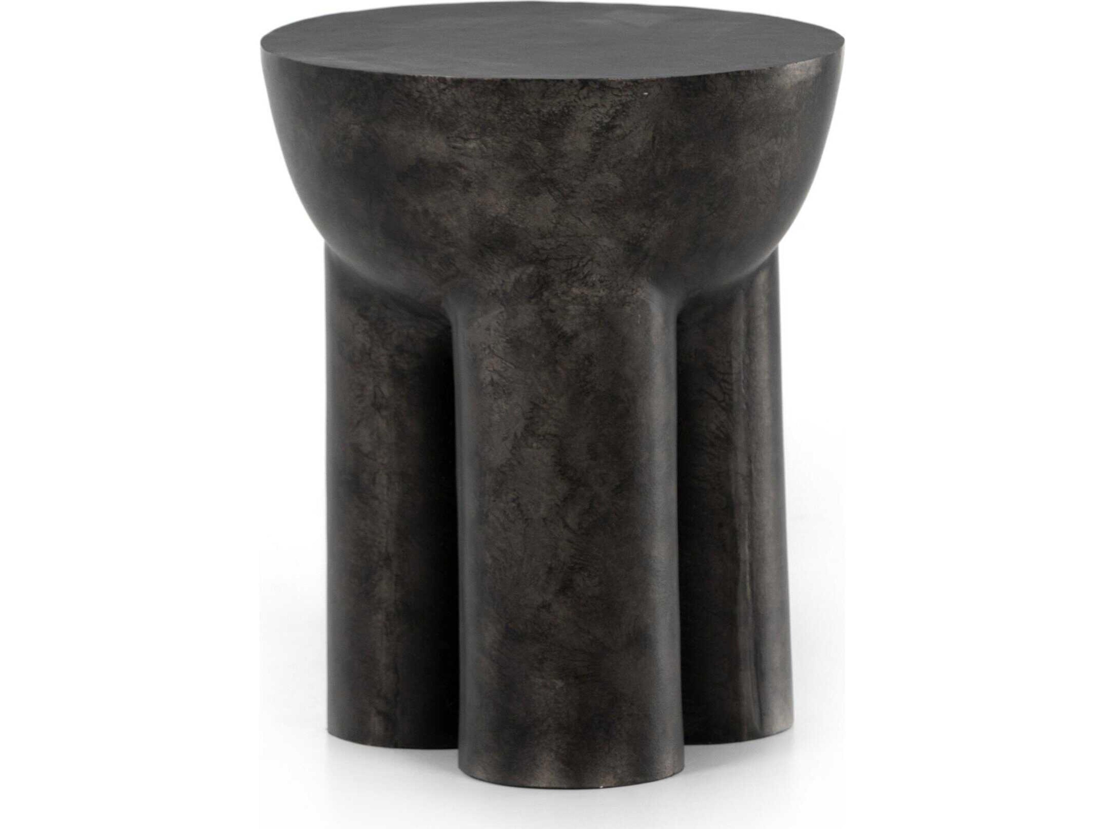 Four Hands Marlow Sante Round Metal Raw Black End Table