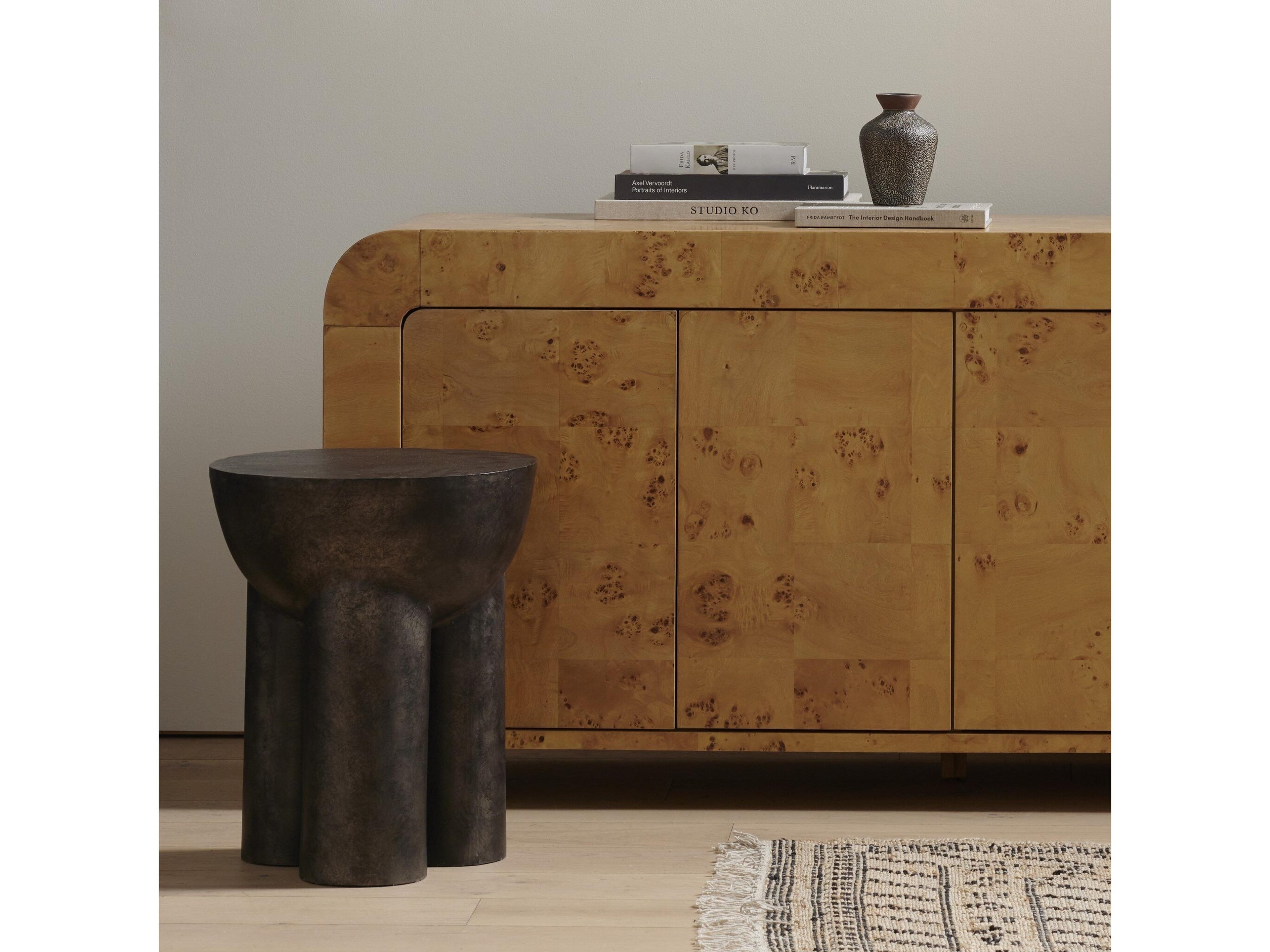 Four Hands Marlow Sante Round Metal Raw Black End Table