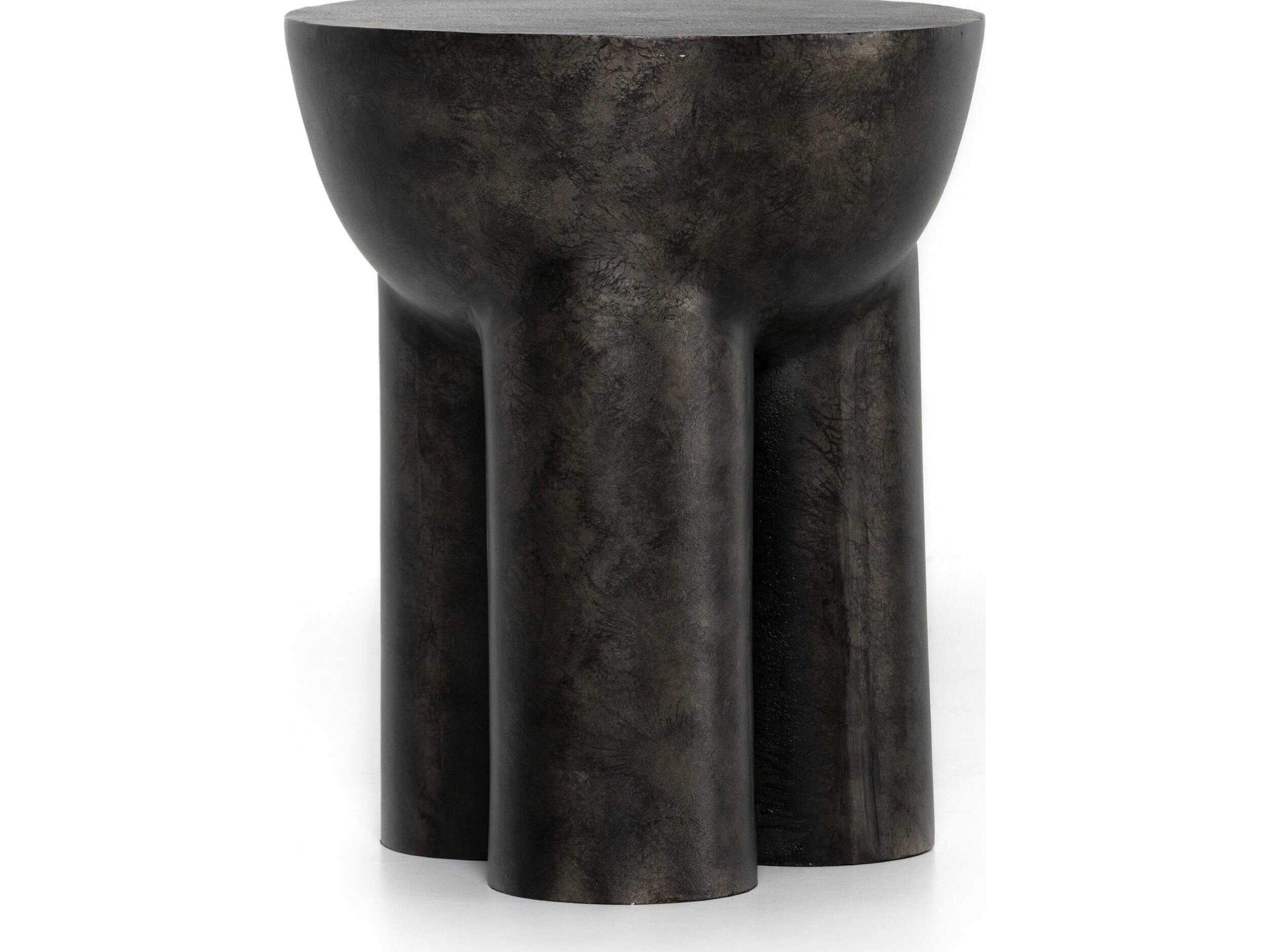 Four Hands Marlow Sante Round Metal Raw Black End Table