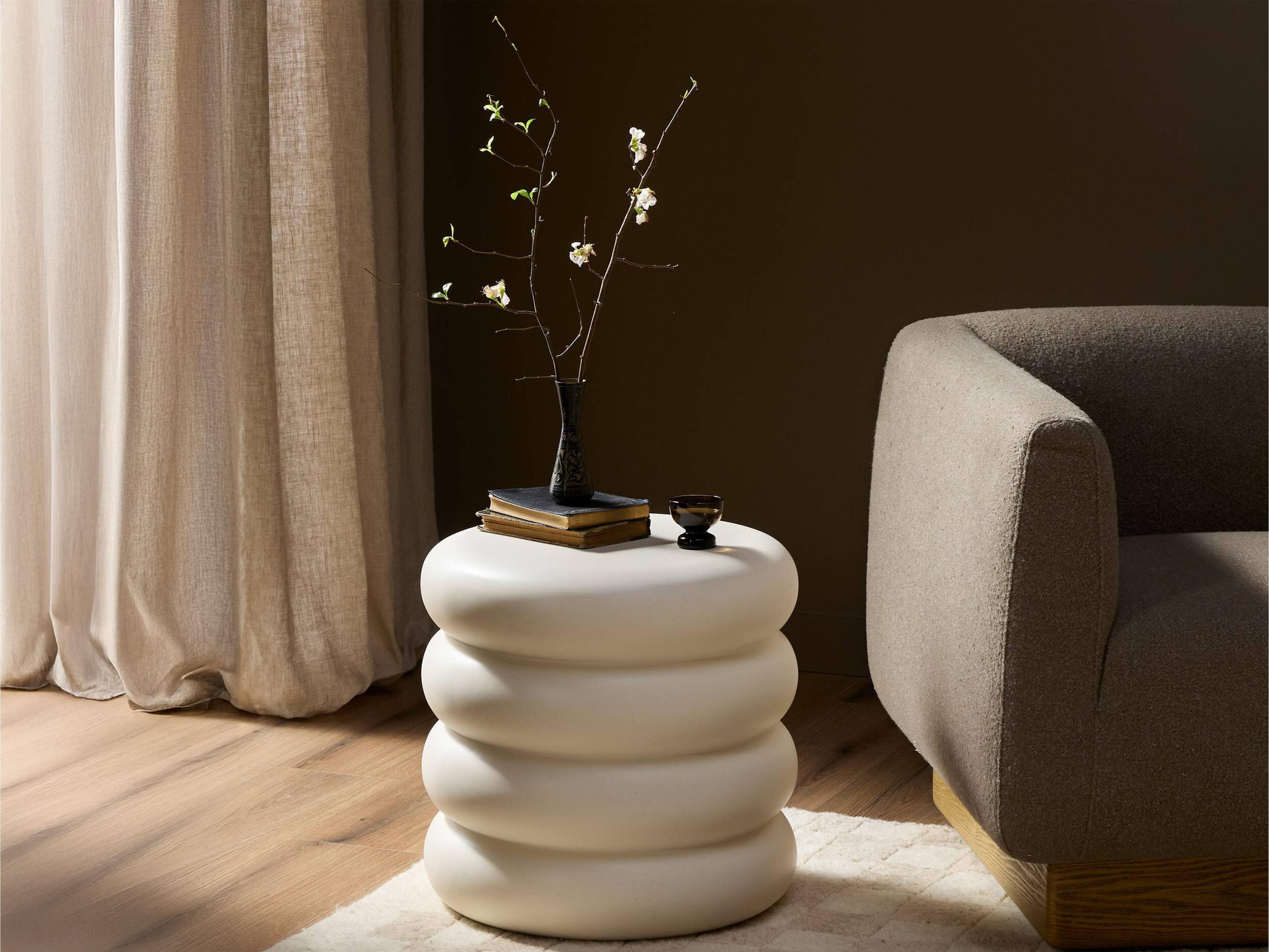 Four Hands Thayer West Round Concrete Ivory Clay End Table