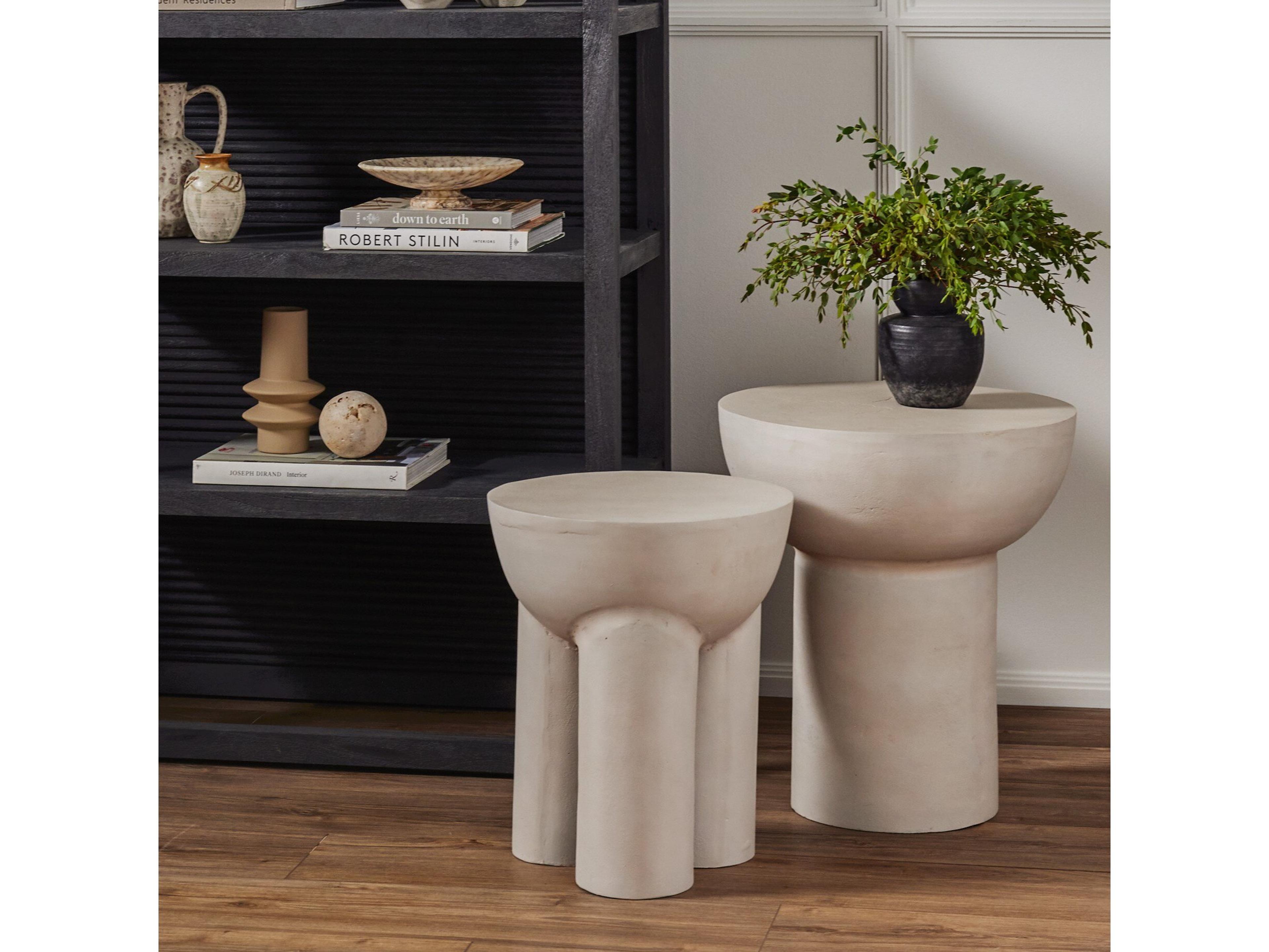 Four Hands Marlow Searcy Round Metal Textured Matte White End Table