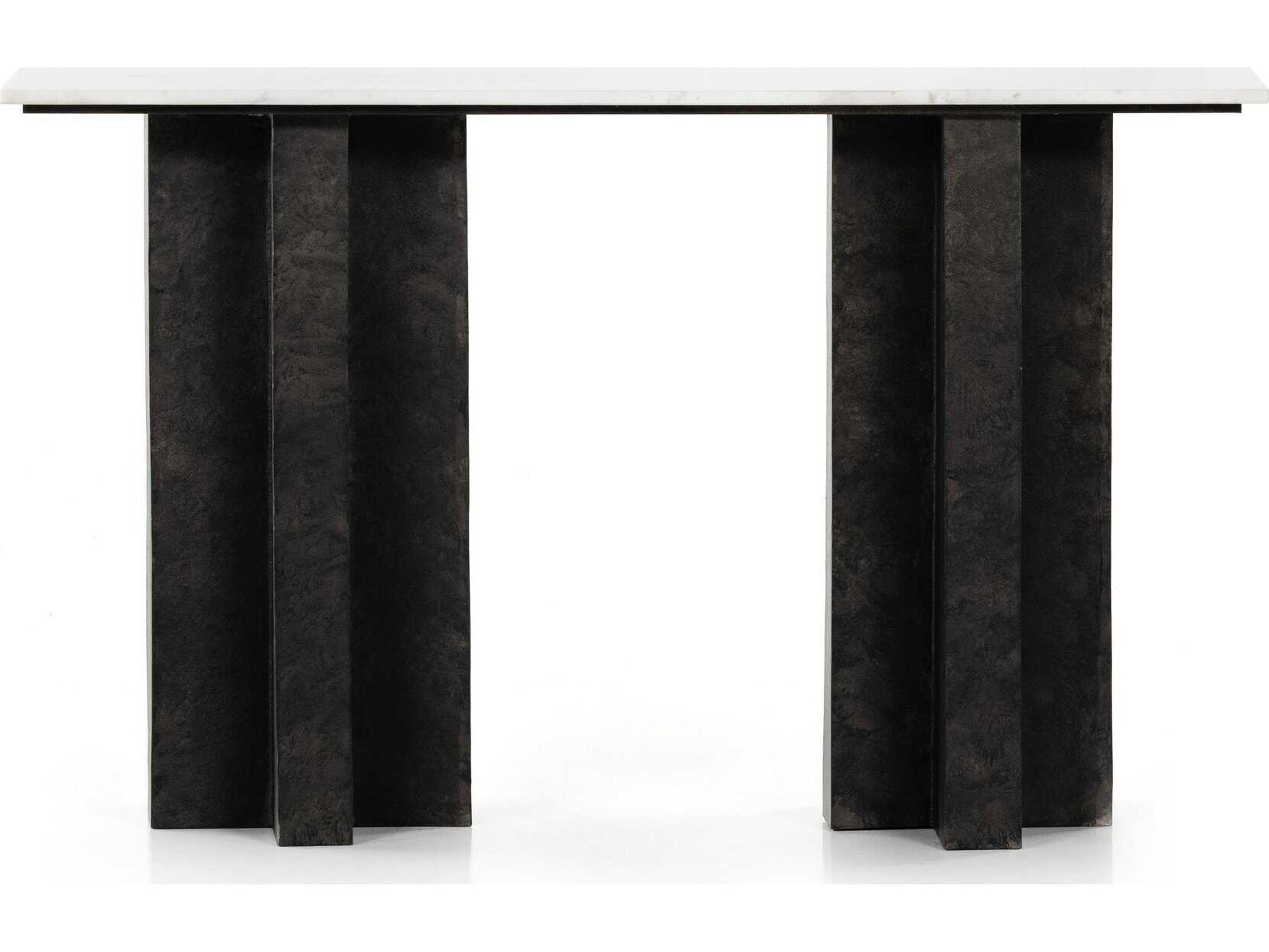 Four Hands Marlow Terrell Rectangular Raw Black Polished White Marble Console Table