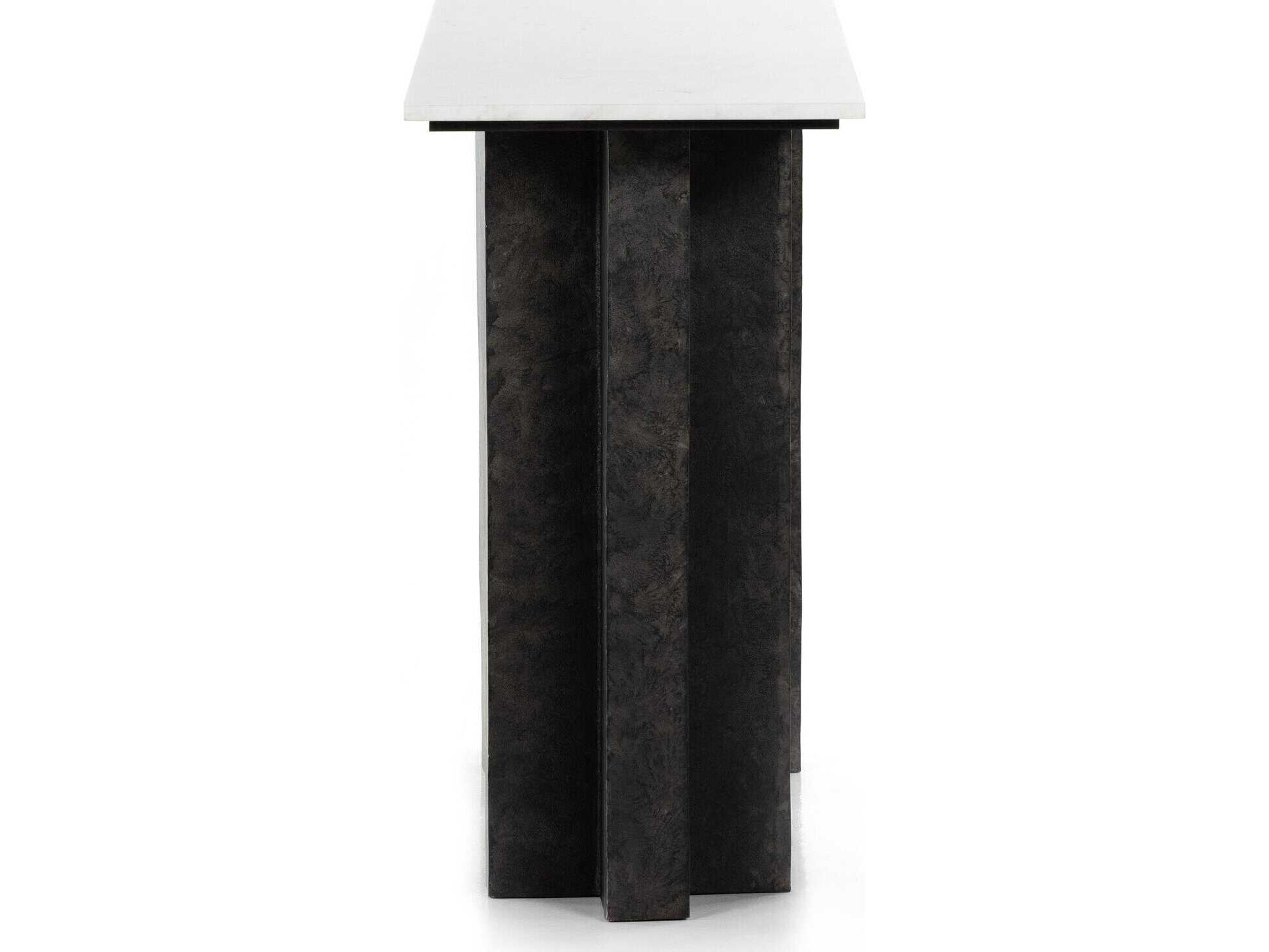Four Hands Marlow Terrell Rectangular Raw Black Polished White Marble Console Table