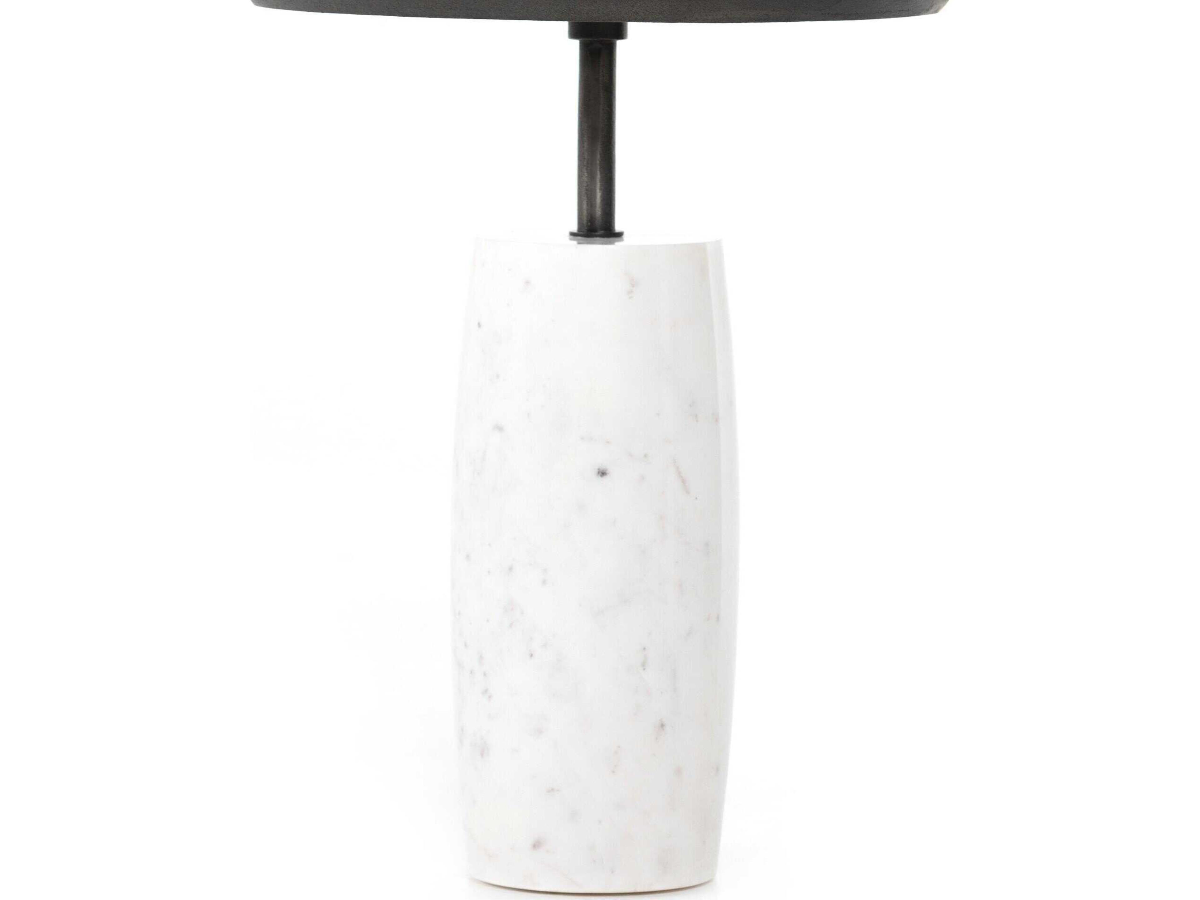 Four Hands Marlow Cronos Round Metal Polished White Marble Solid Hammered Grey End Table