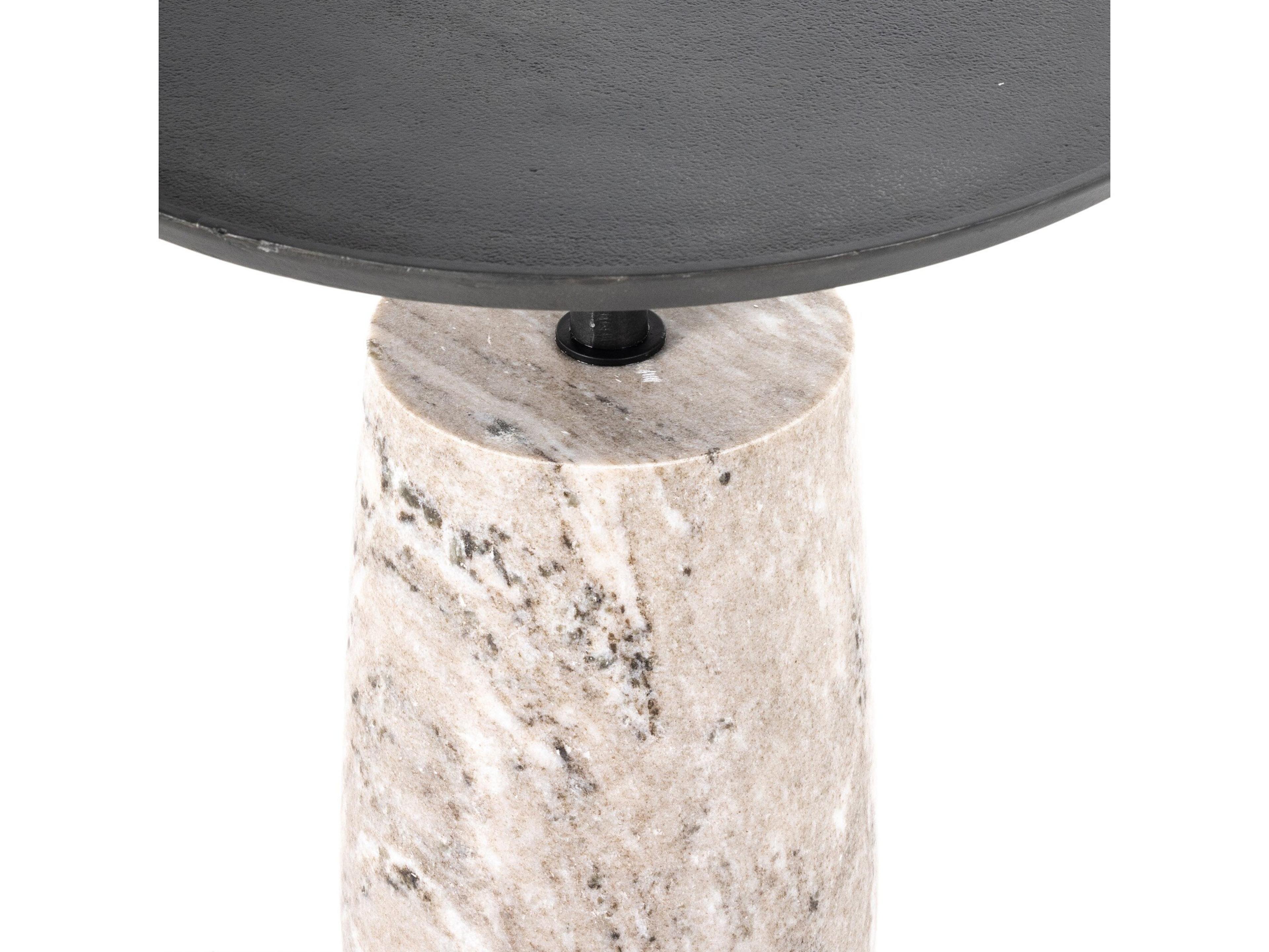 Luxecor Globetrotter Cronos Round Metal River Grey Marble Solid Aged End Table