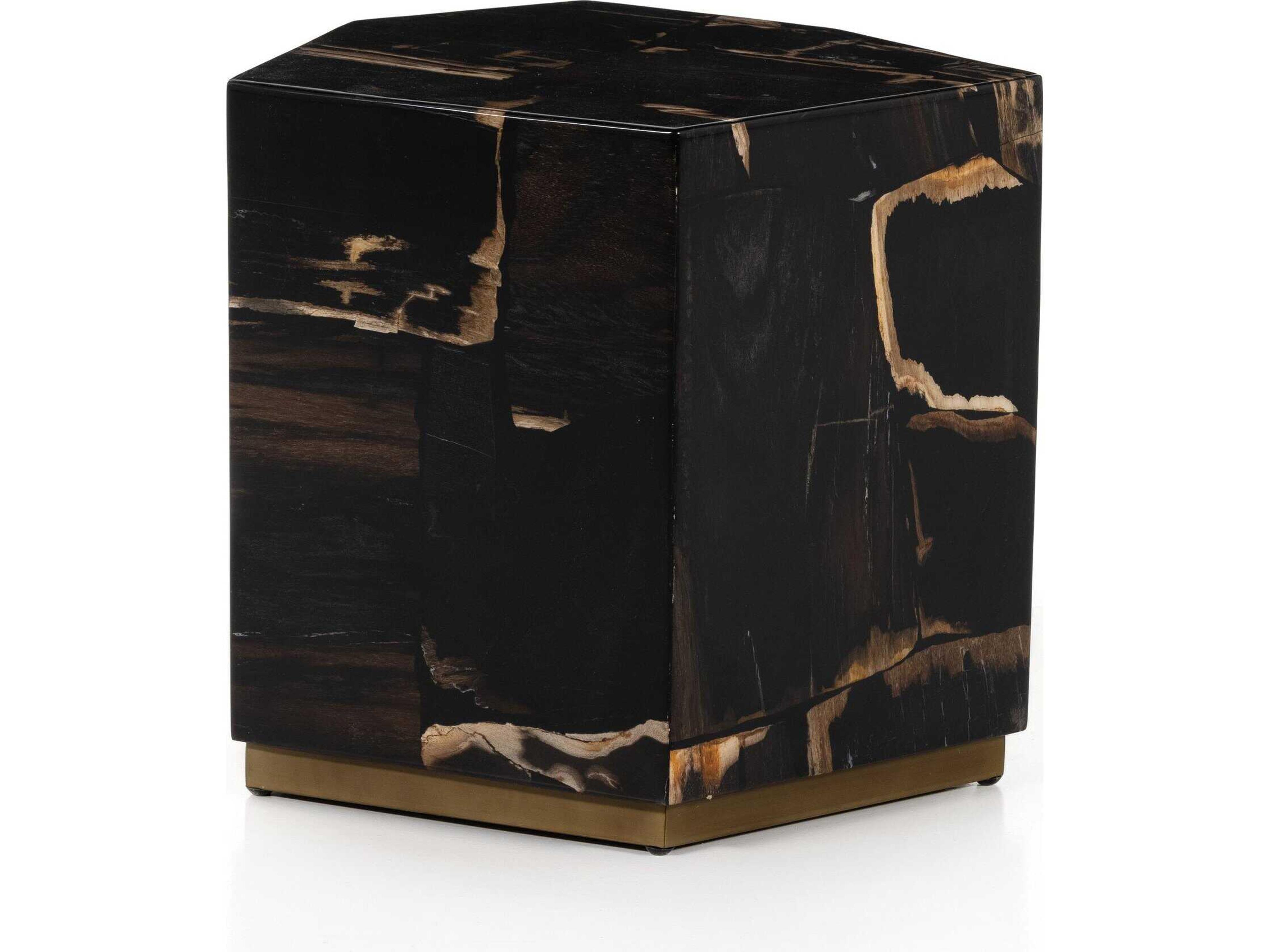 Palu Shep Rectangular Matte Brass Dark Petrified Wood End Table