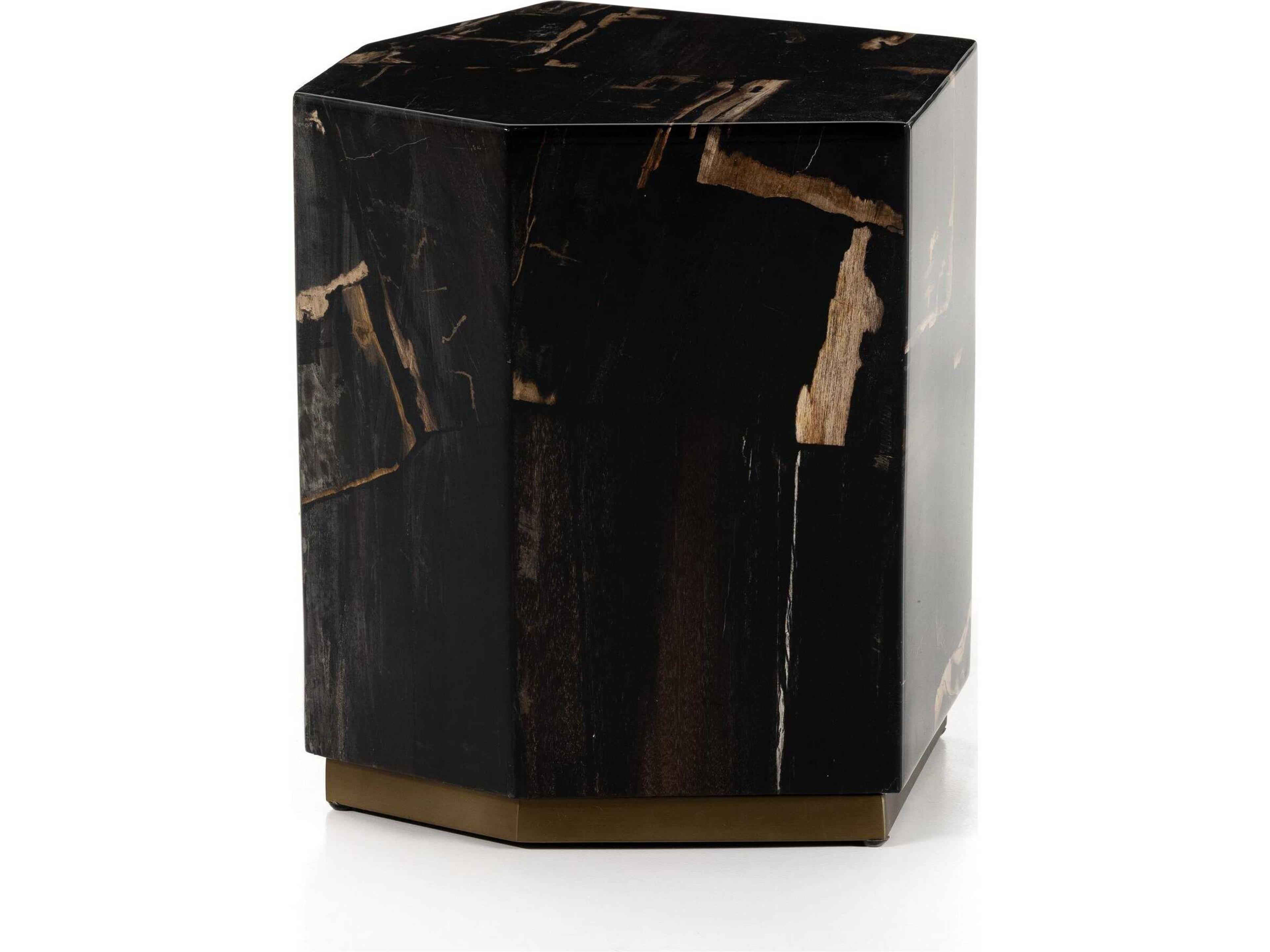 Four Hands Palu Shep Rectangular Matte Brass Dark Petrified Wood End Table