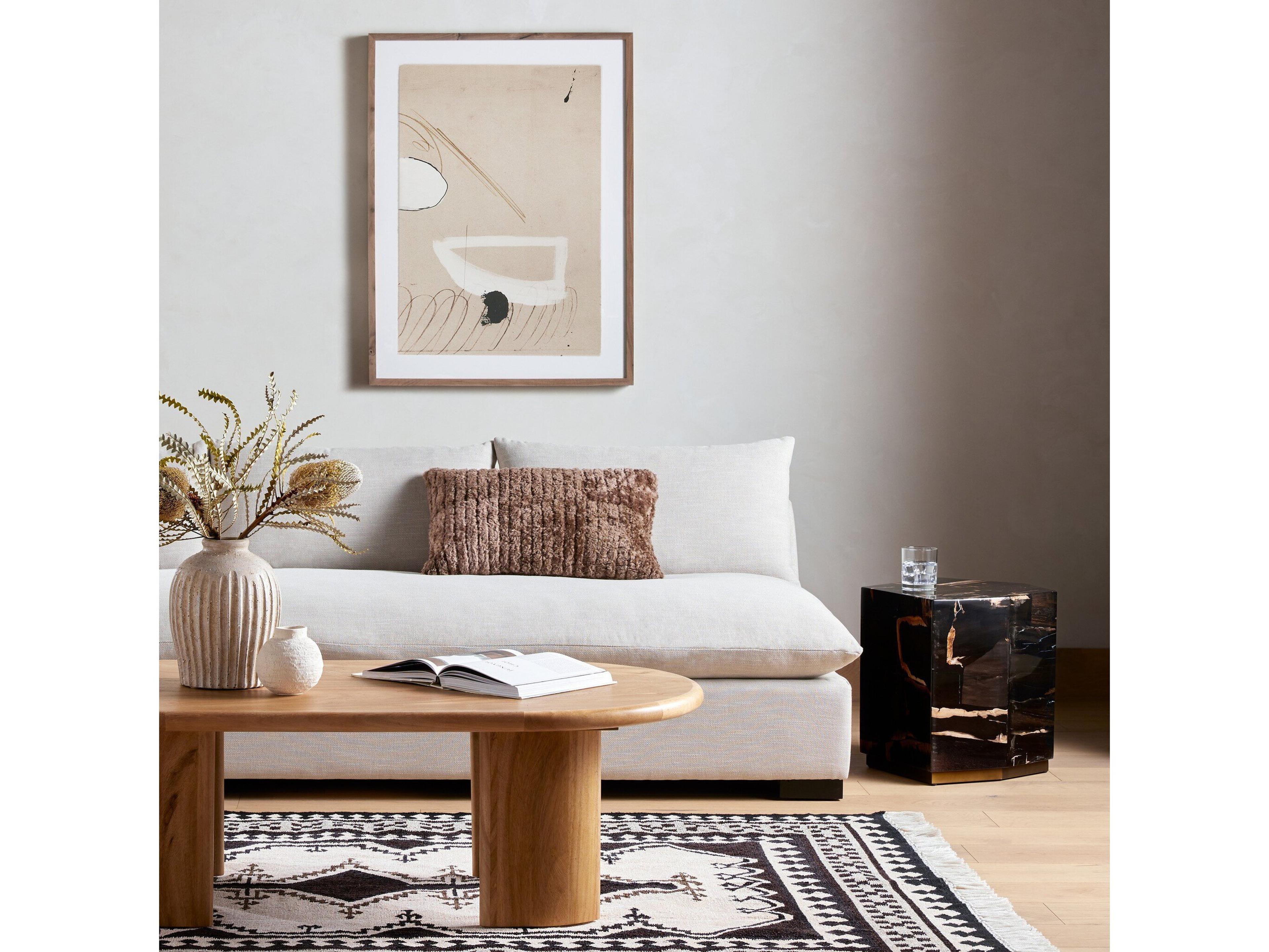 Four Hands Palu Shep Rectangular Matte Brass Dark Petrified Wood End Table