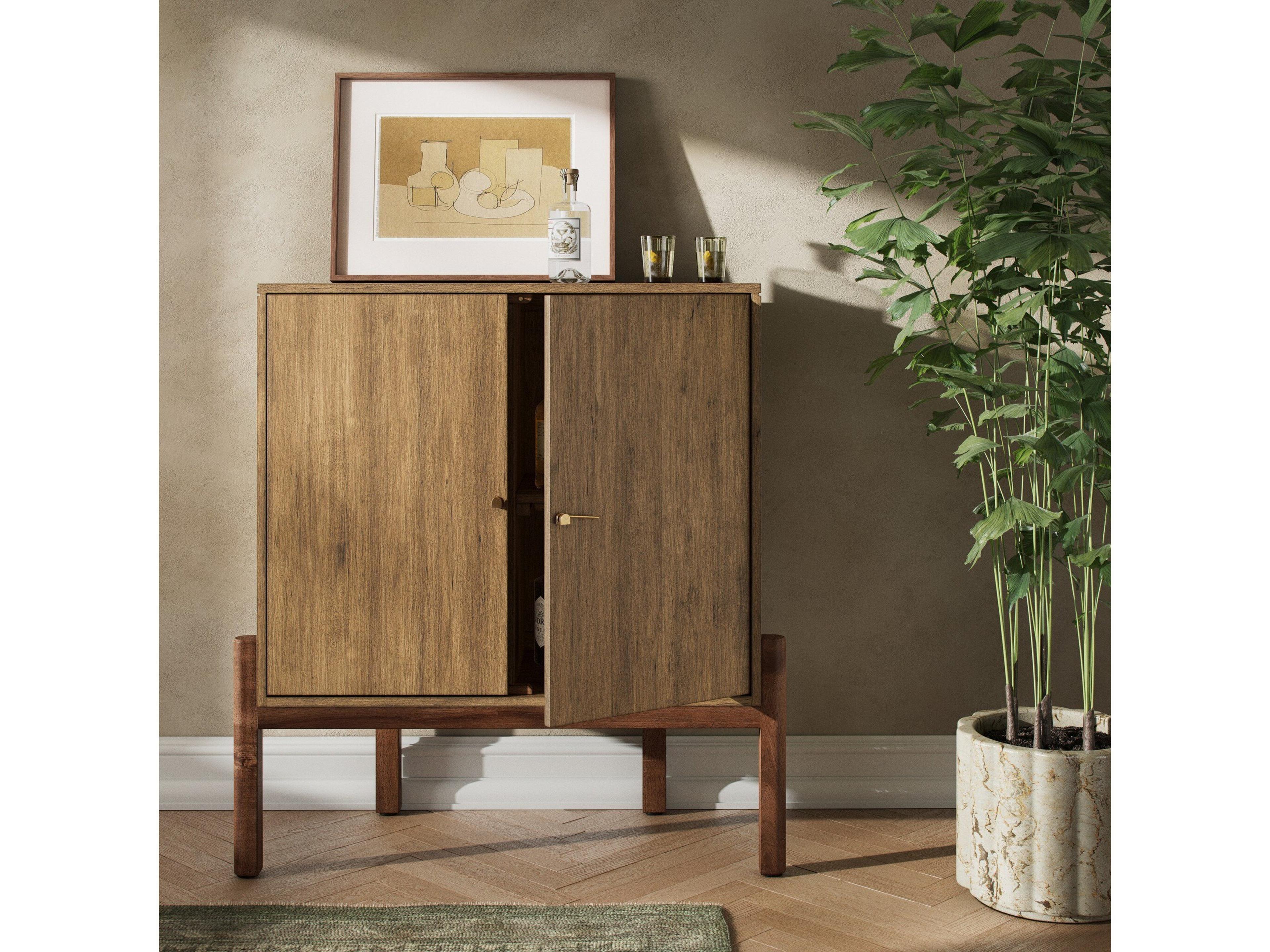 Four Hands Merritt Brown Acacia Wood Bar Cabinet