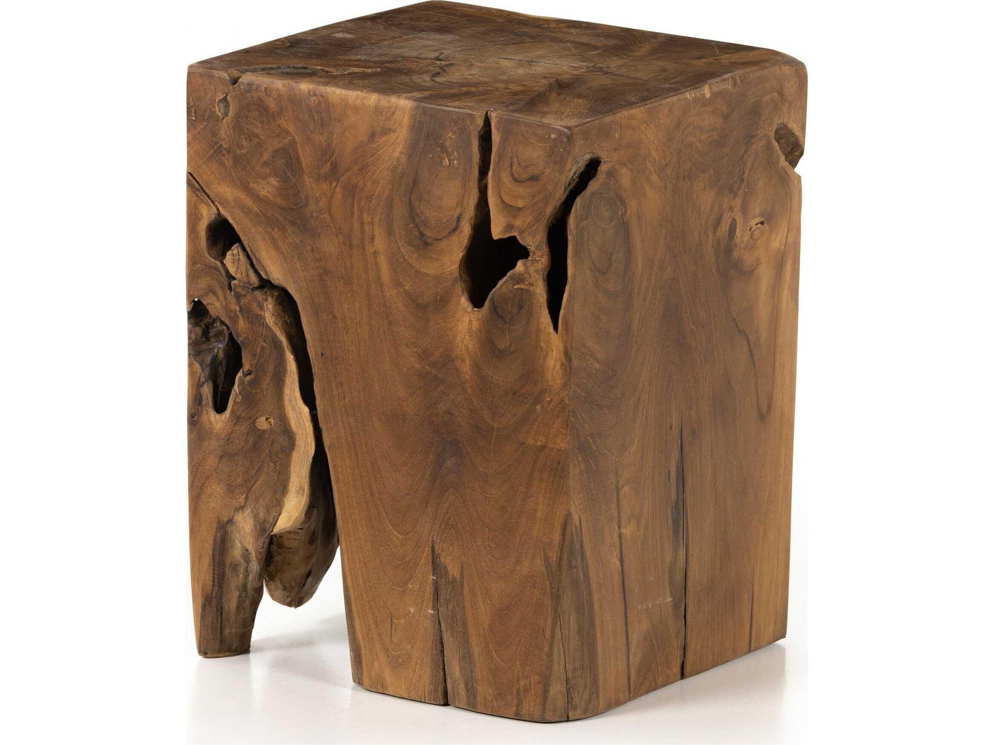 Duvall Teak Square Stool Natural Root Wood Indoor Outdoor