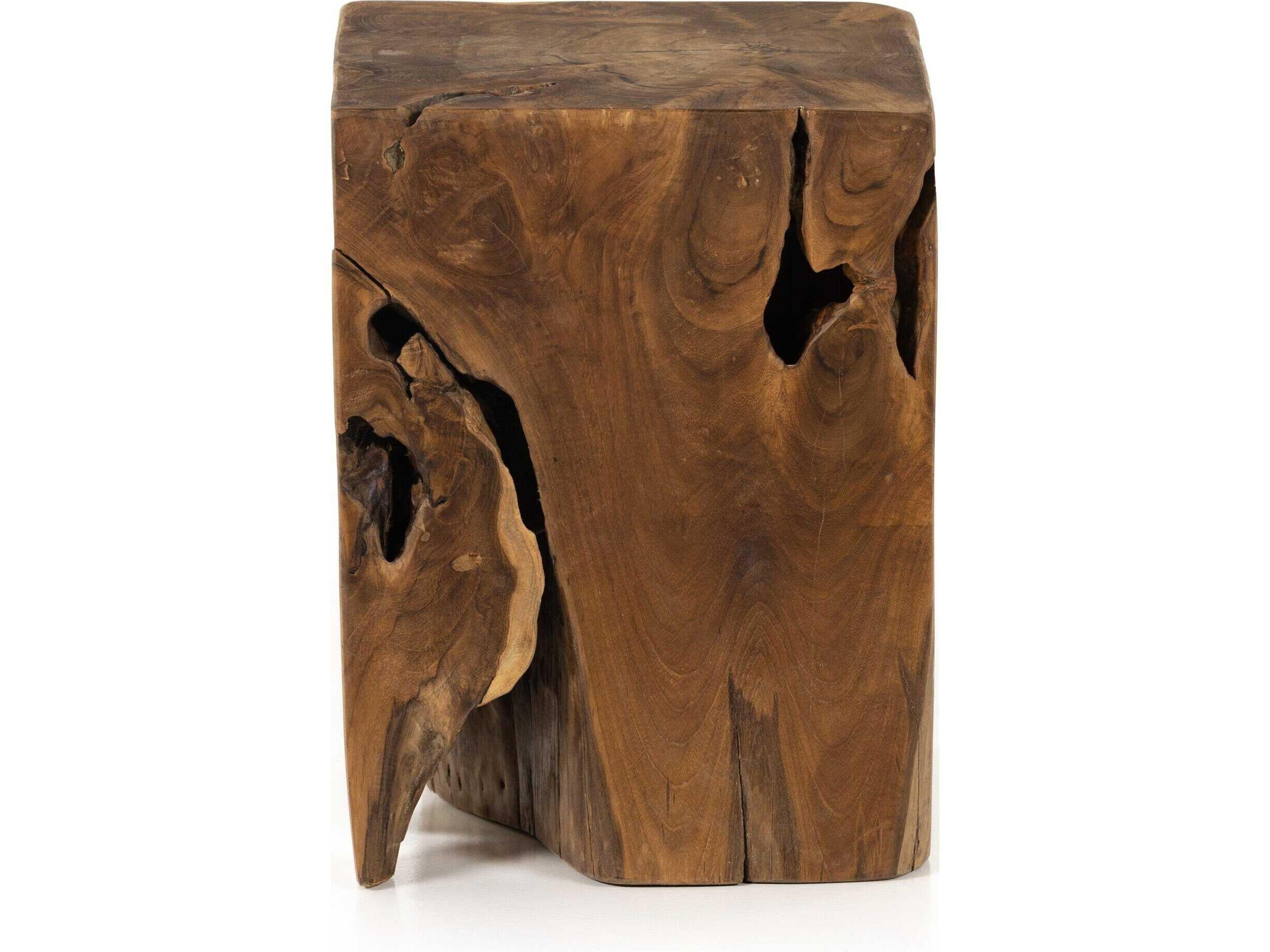 Four Hands Duvall Teak Square Stool Aged Natural Teak Stool