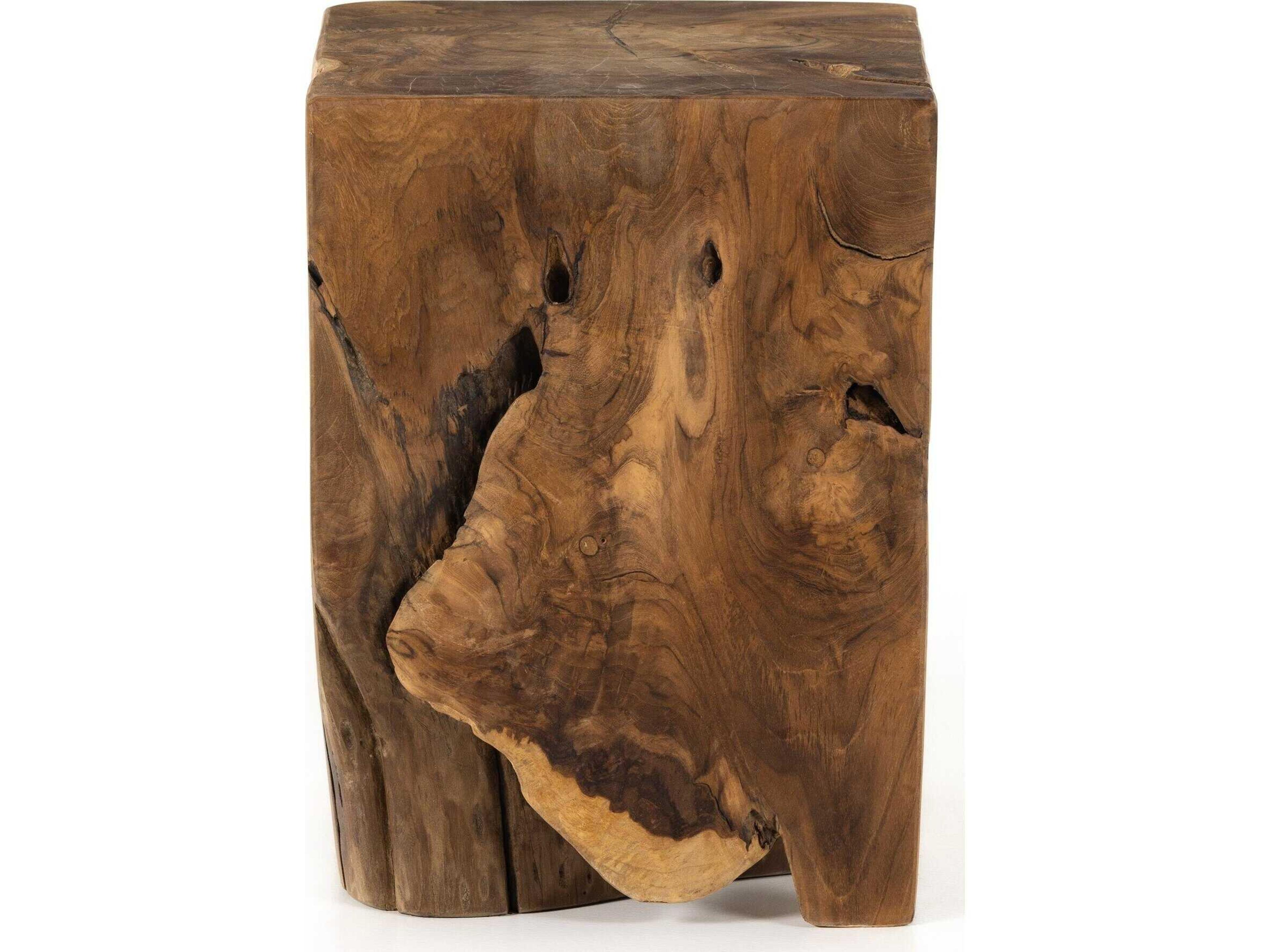Four Hands Duvall Teak Square Stool Aged Natural Teak Stool