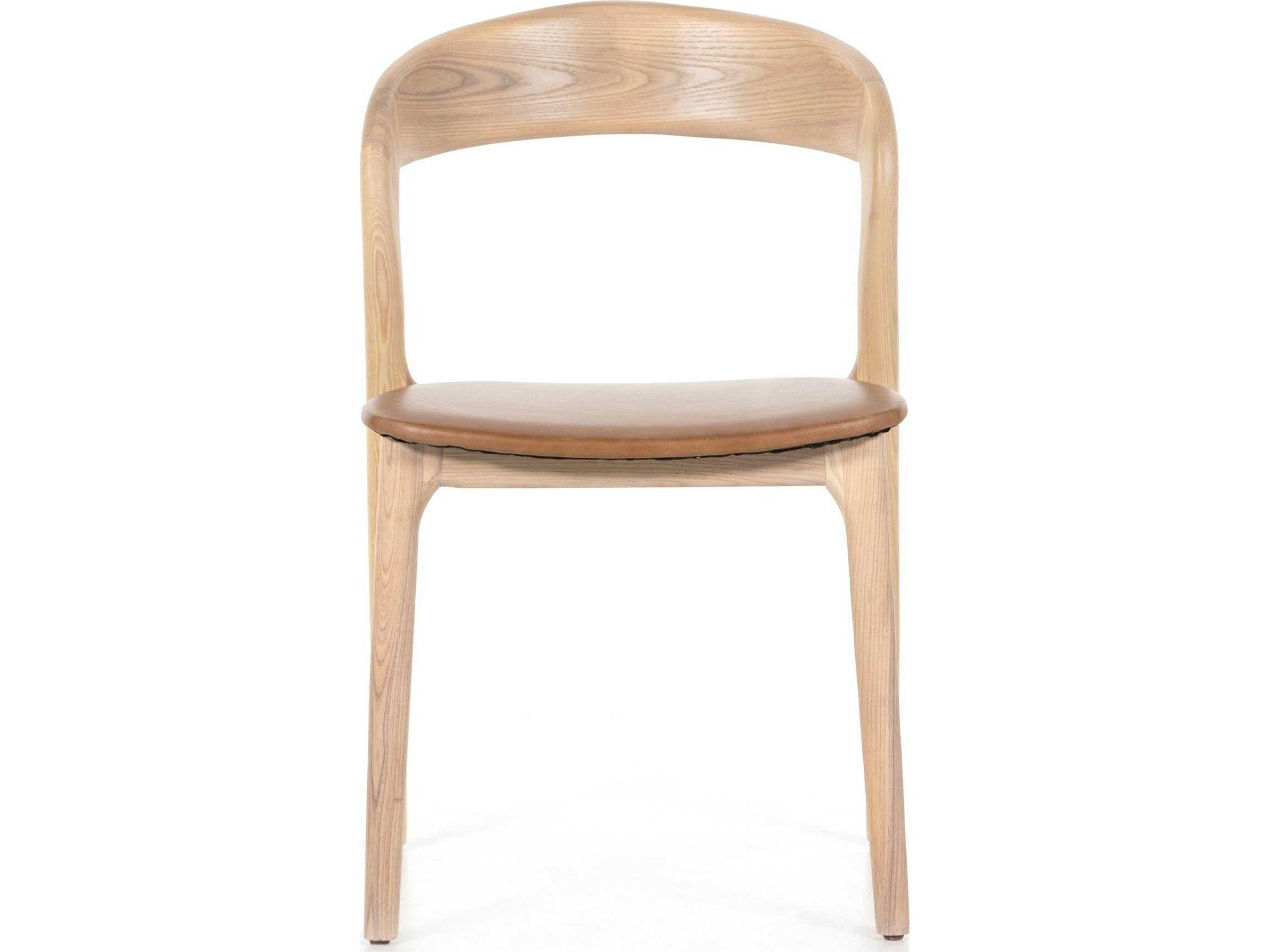 Four Hands Allston Amare Leather Ash Wood Brown Upholstered Side Dining Chair