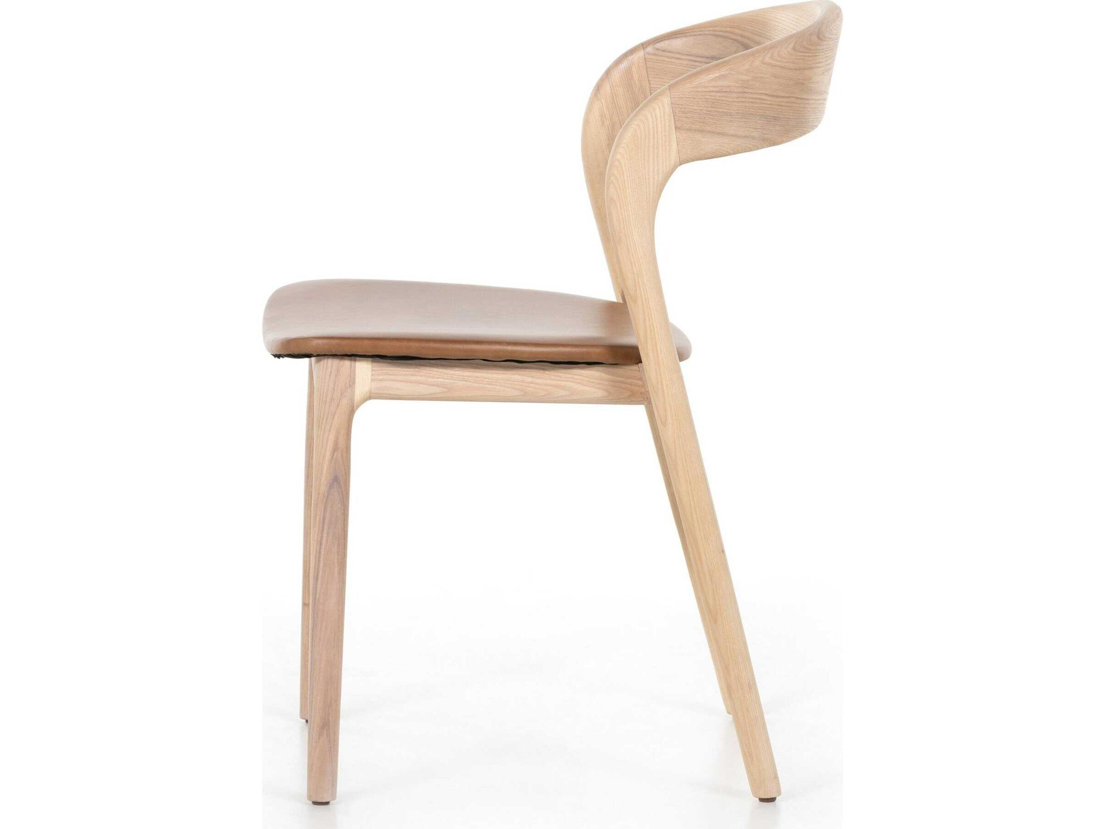 Four Hands Allston Amare Leather Ash Wood Brown Upholstered Side Dining Chair
