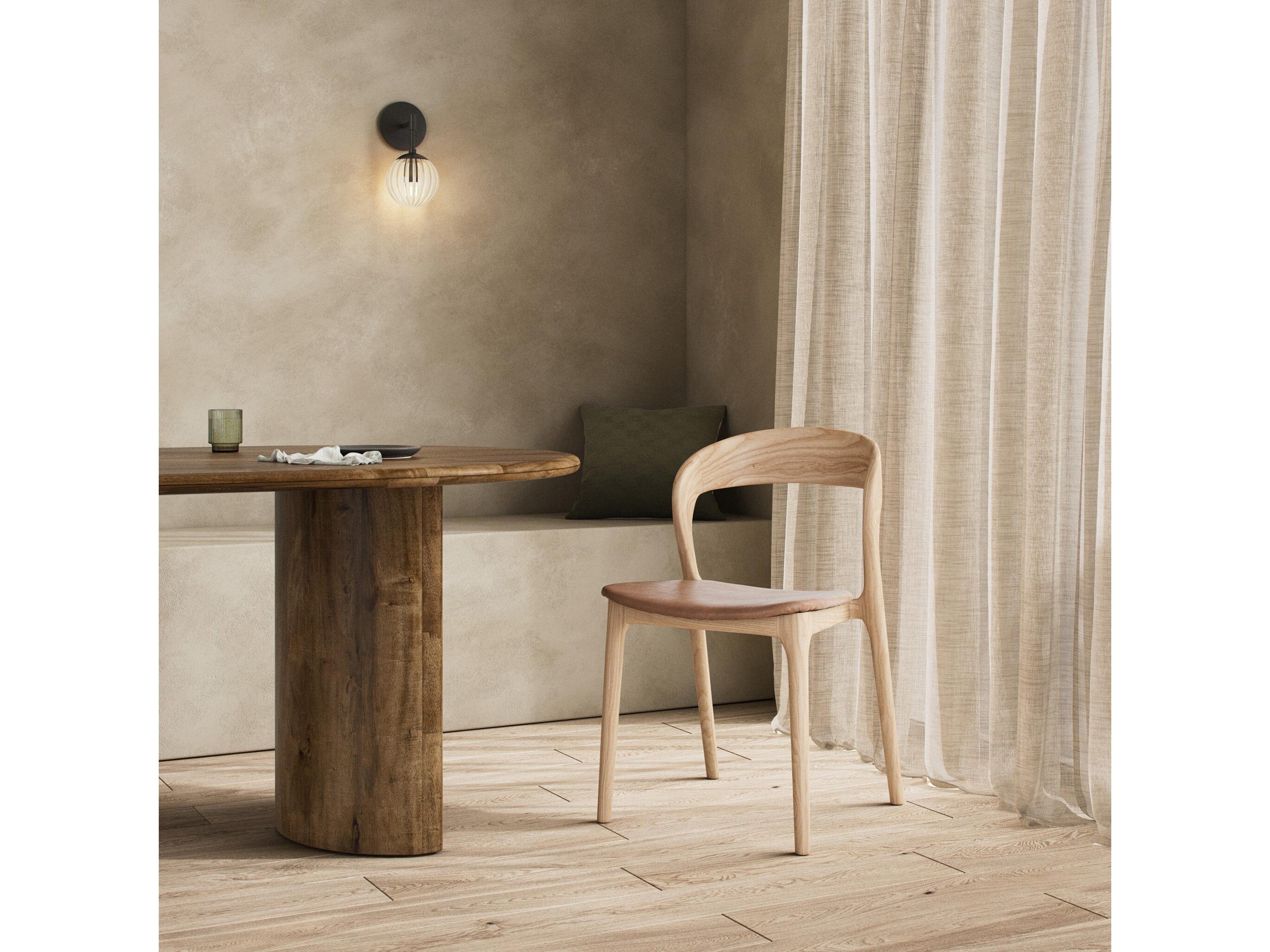 Four Hands Allston Amare Leather Ash Wood Brown Upholstered Side Dining Chair