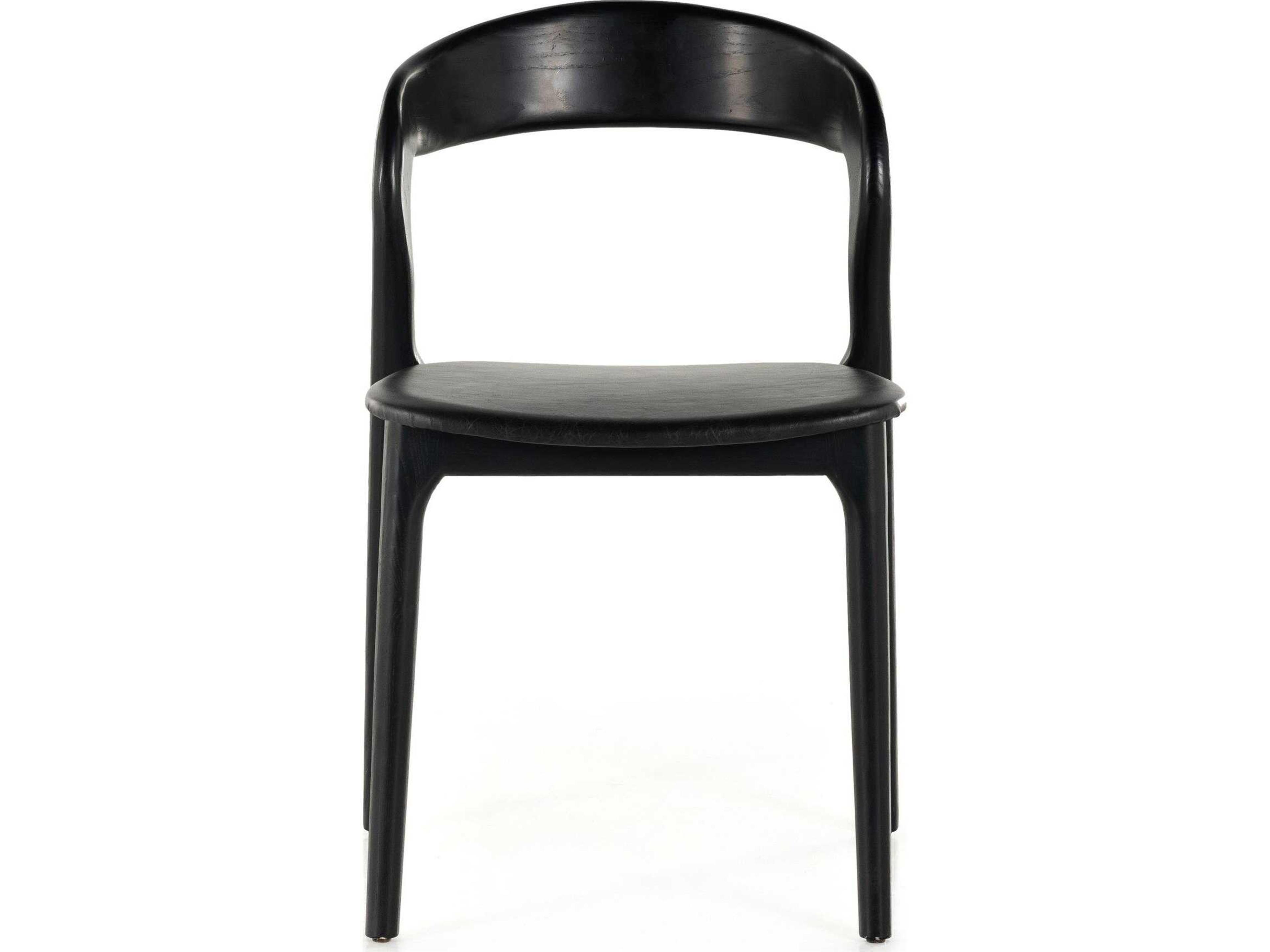 Four Hands Allston Amare Leather Ash Wood Black Upholstered Side Dining Chair
