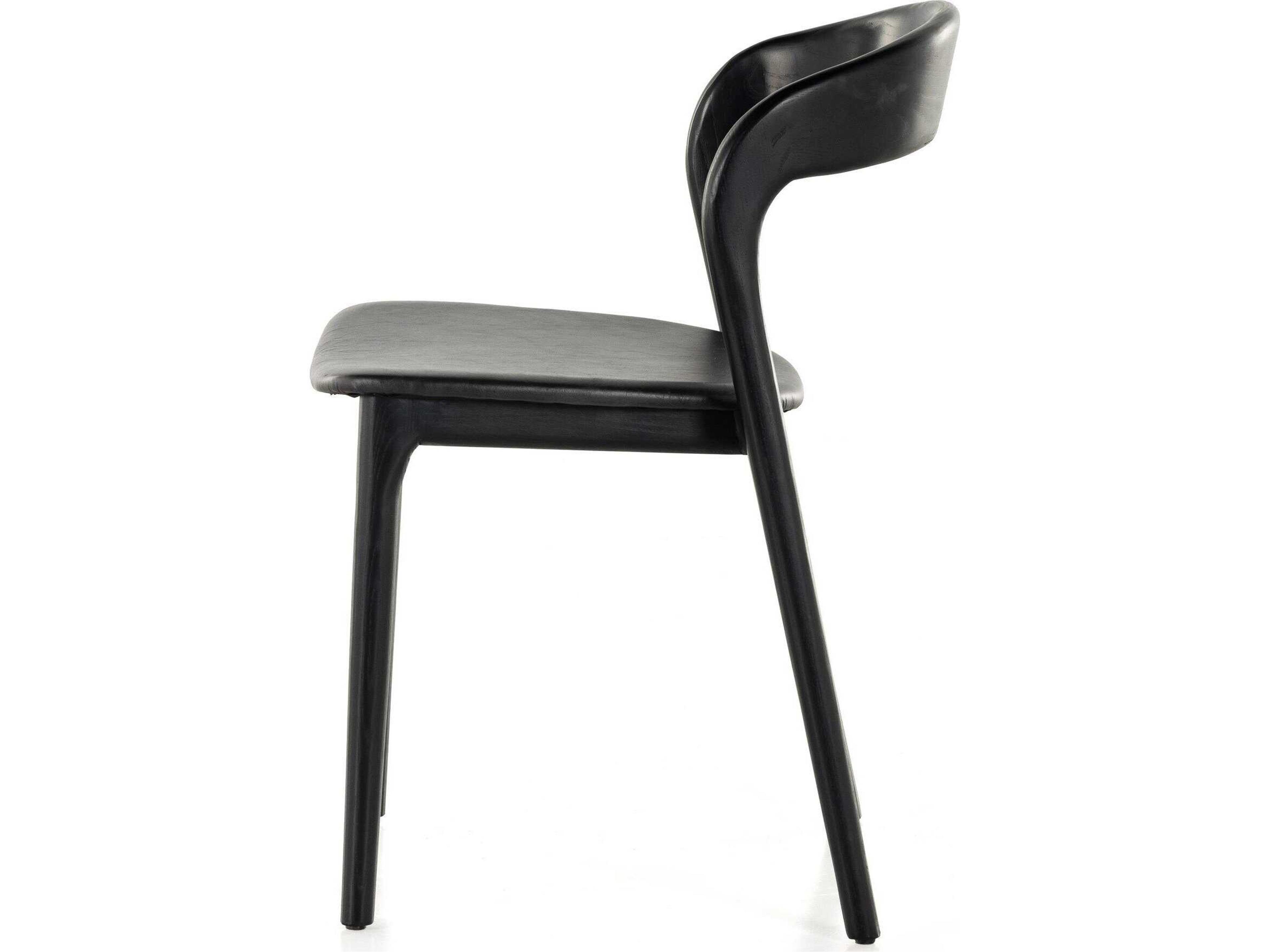 Four Hands Allston Amare Leather Ash Wood Black Upholstered Side Dining Chair