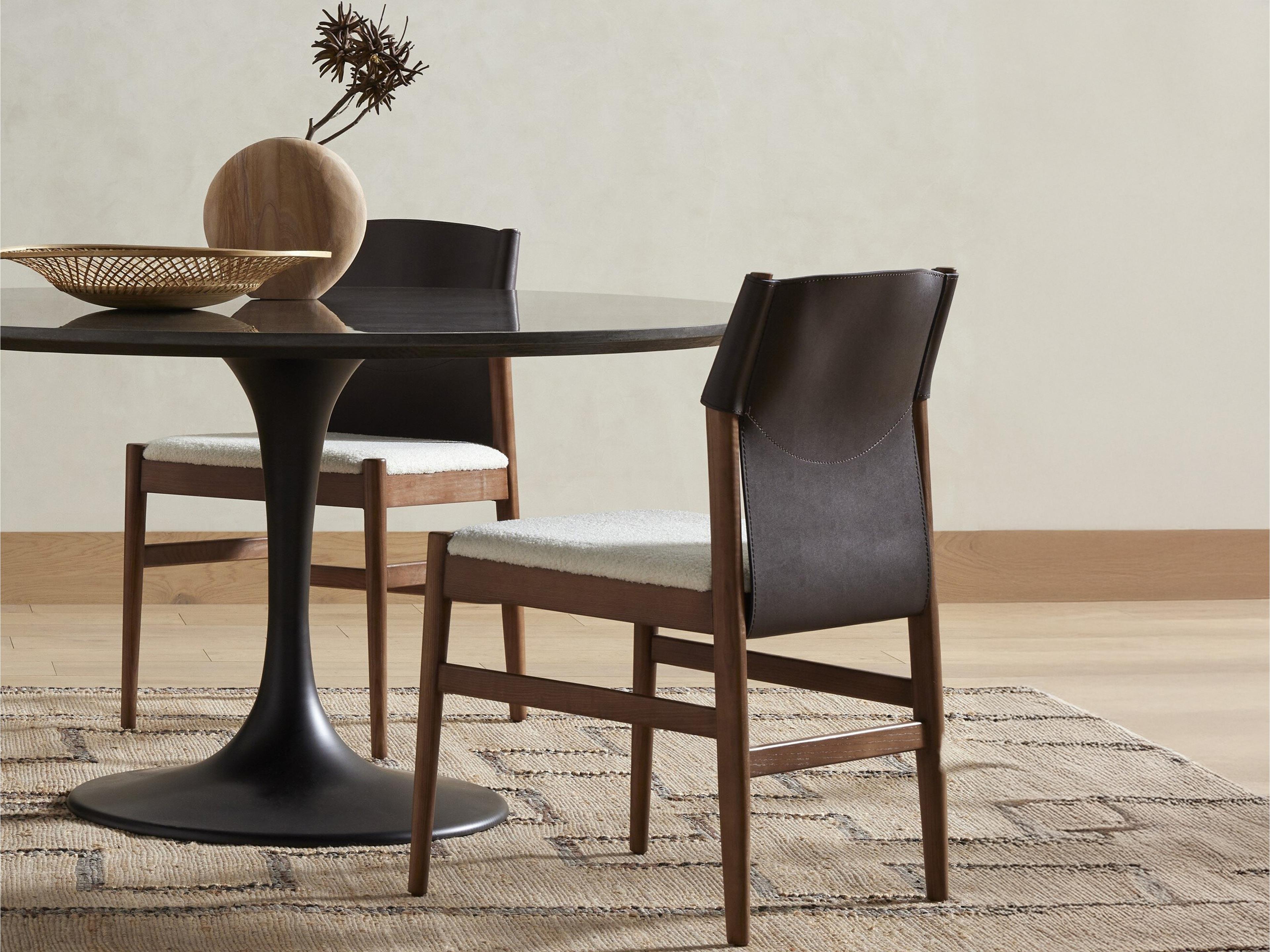 Four Hands Allston Lulu Leather Ash Wood Brown Upholstered Side Dining Chair