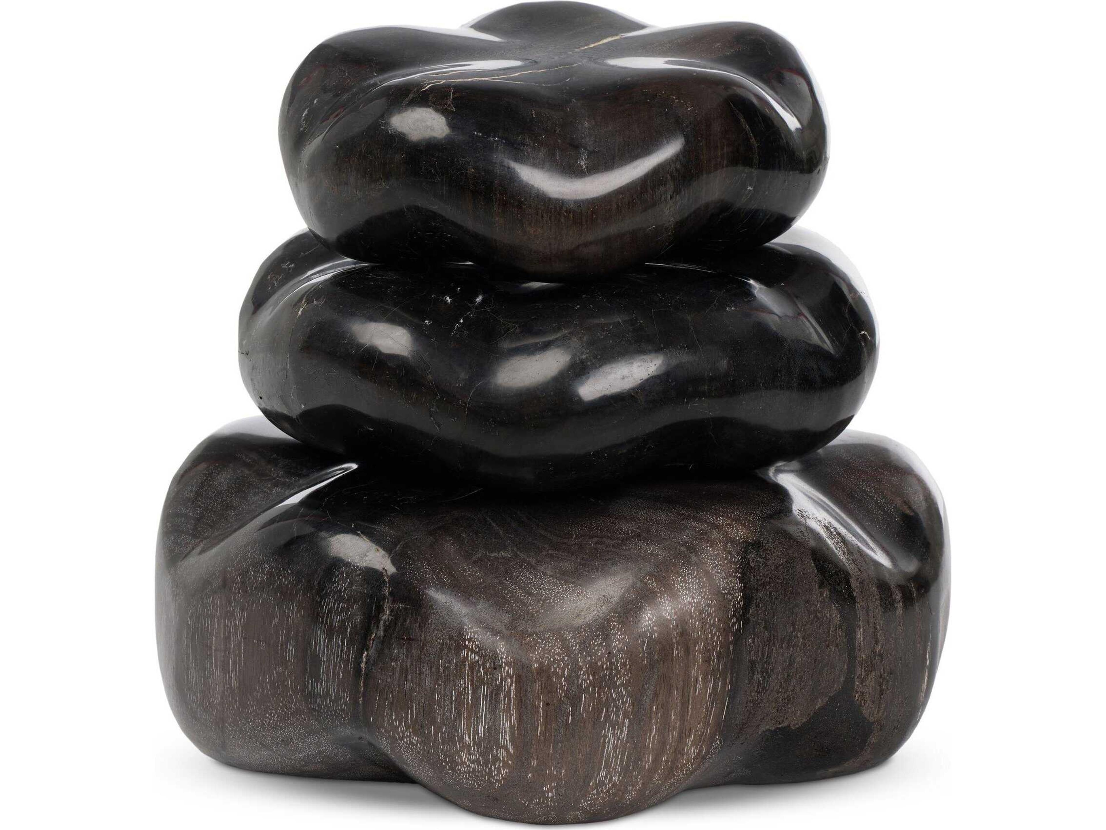 Four Hands Palu  Dark Petrified Wood  Organic Sculpture, Set Of 3
