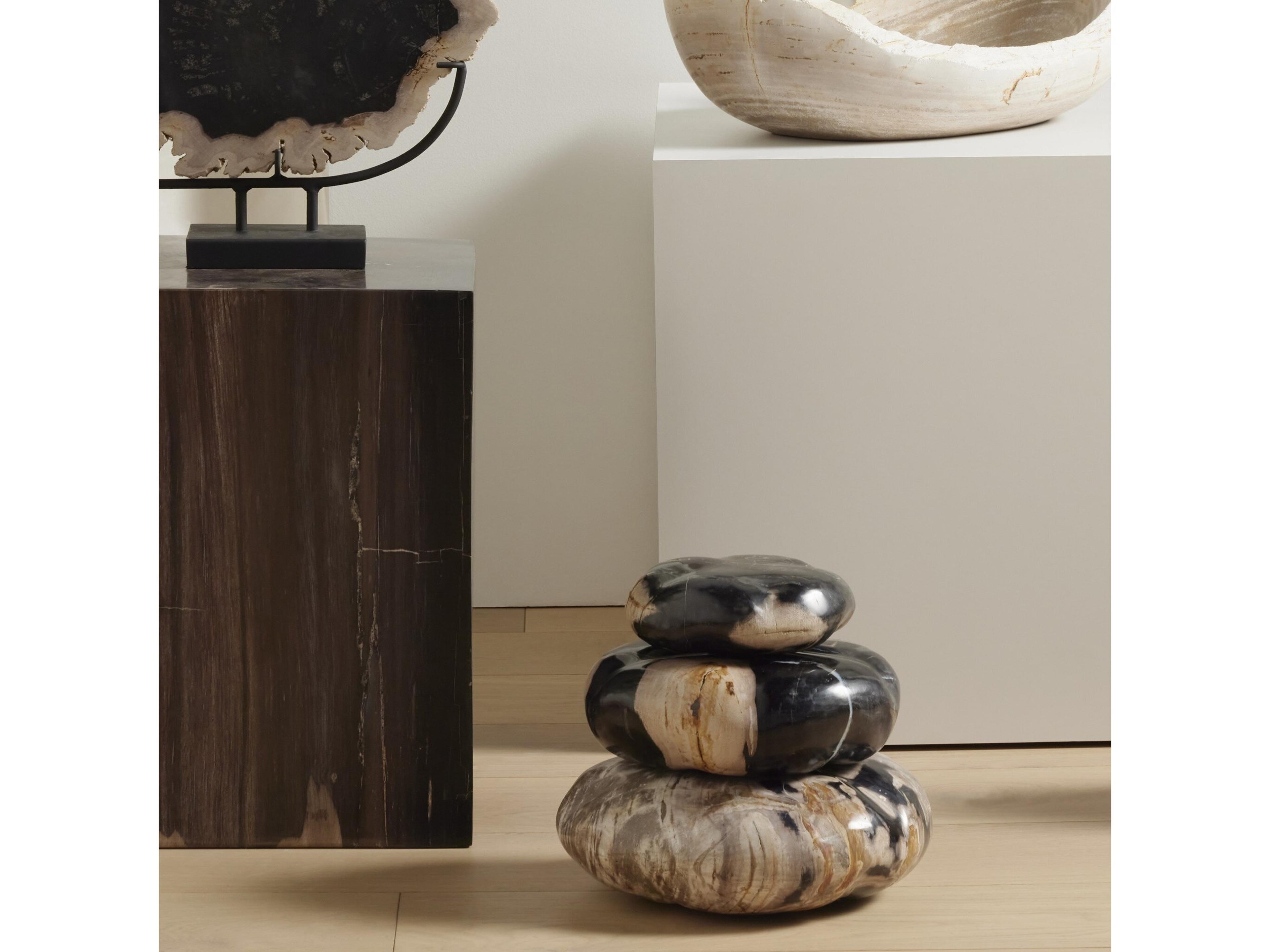 Four Hands Palu  Dark Petrified Wood  Organic Sculpture, Set Of 3