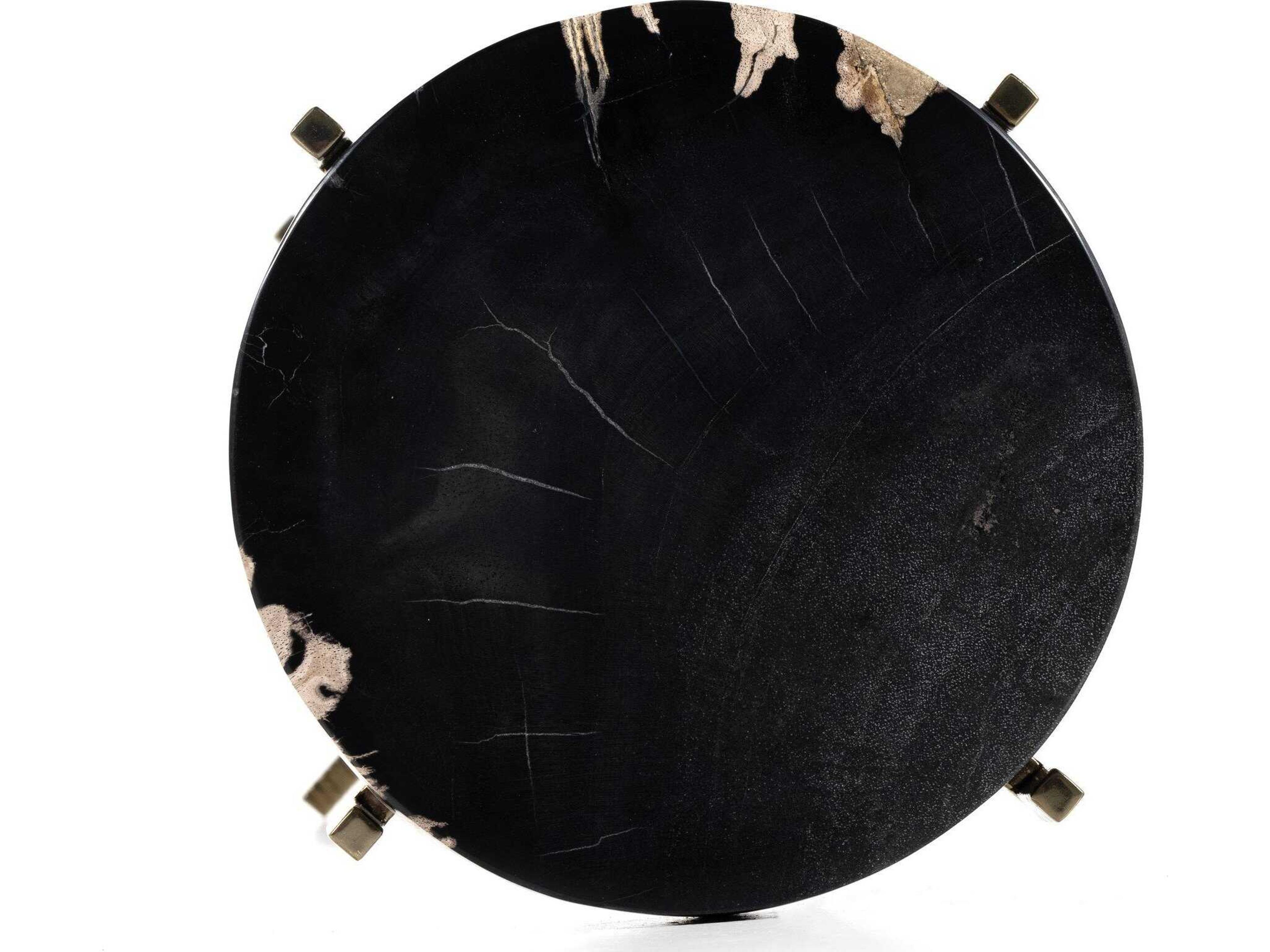 Four Hands Palu Jonty 9" Round Textured Brass Dark Petrified Wood End Table