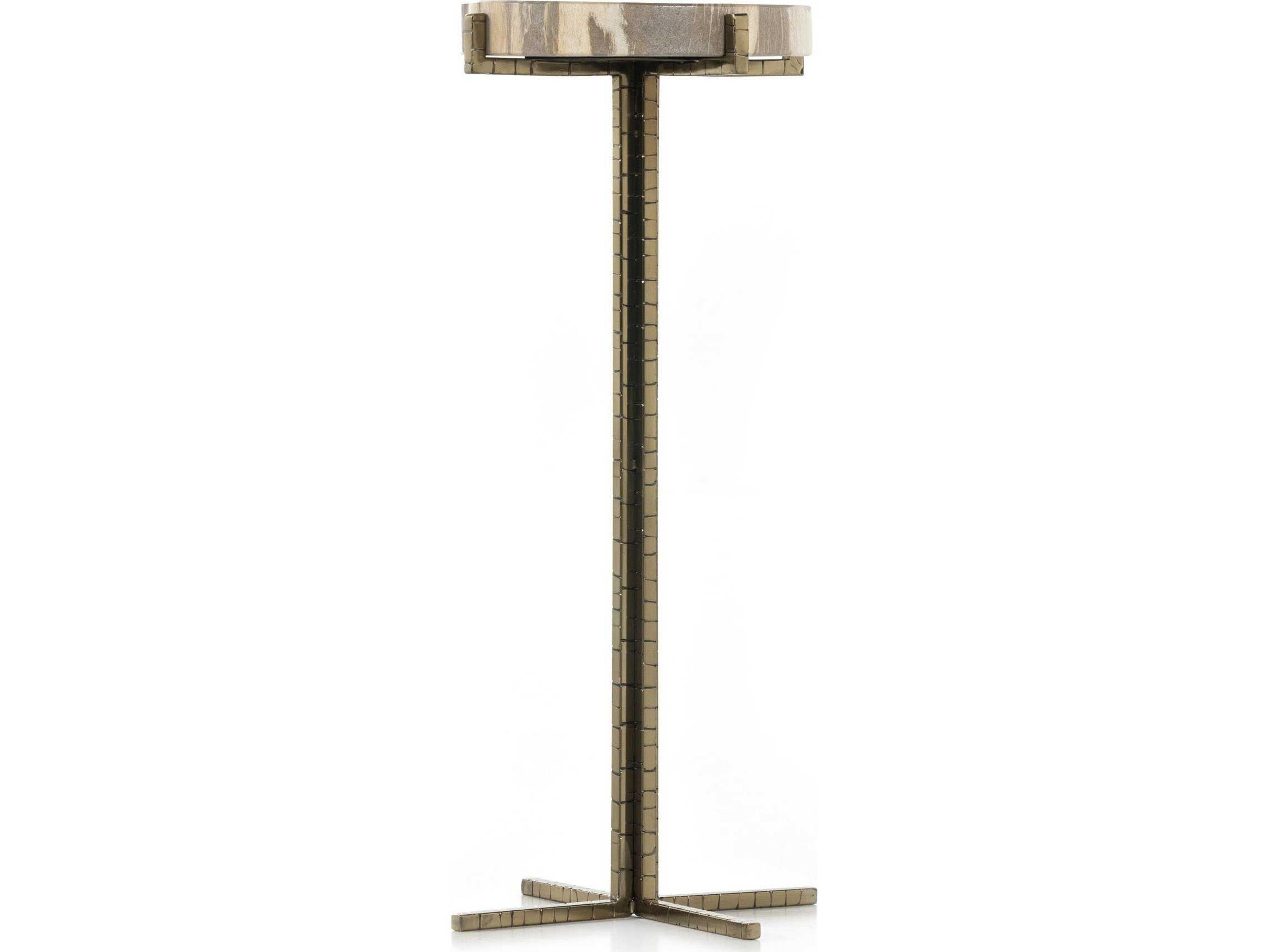 Four Hands Palu Jonty 9" Round Textured Brass Light Petrified Wood End Table