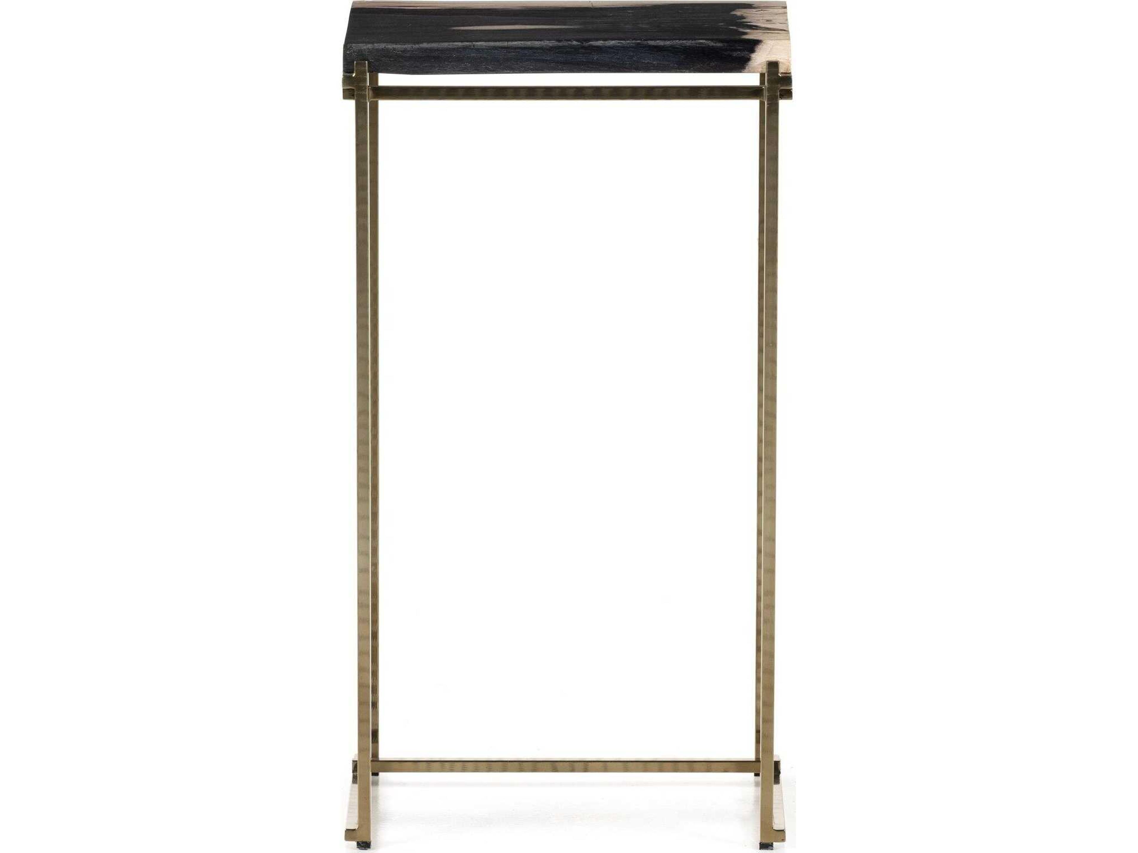 Four Hands Palu Tig Rectangular Textured Brass Dark Petrified Wood End Table
