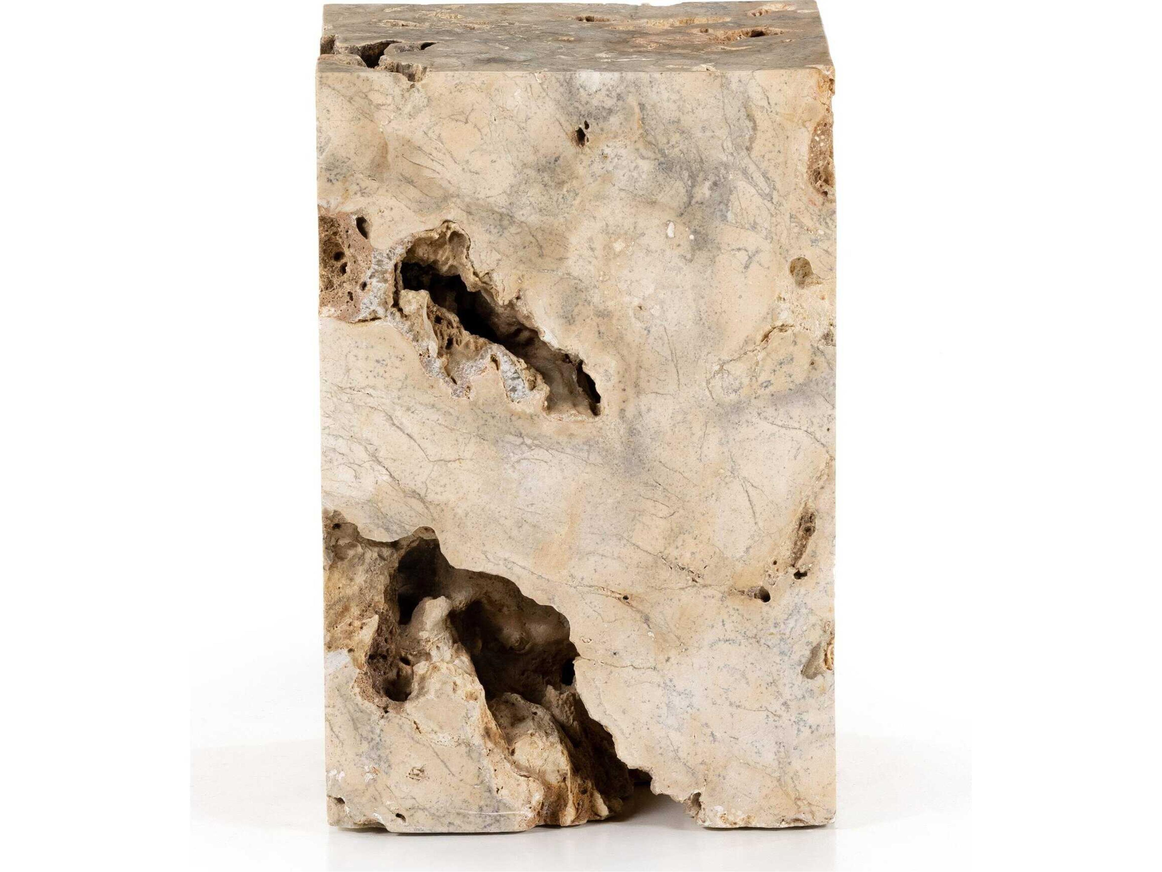 Four Hands Palu Faydon Square Stone Romano Fosse Travertine End Table