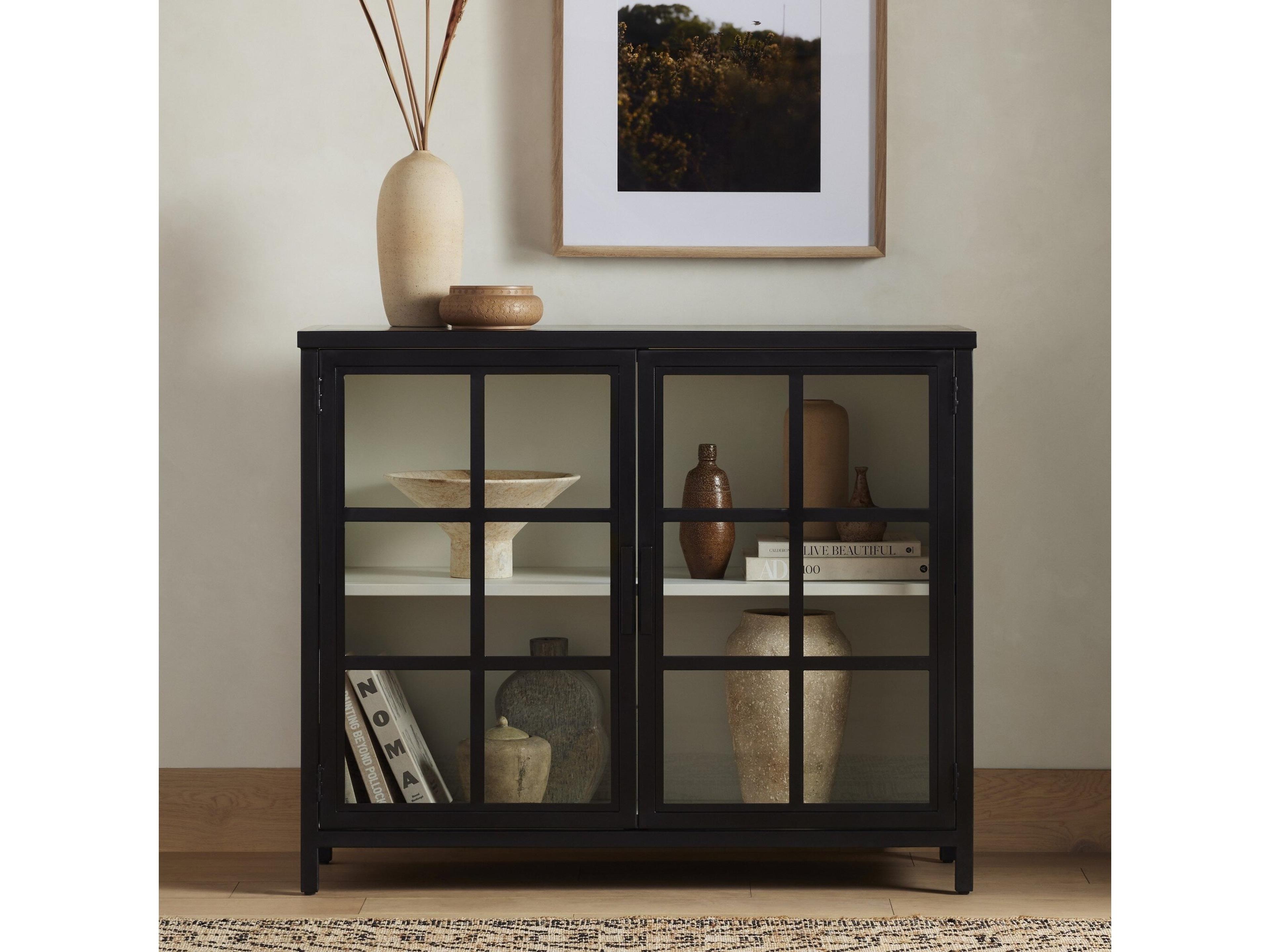 Four Hands Bolton Black Tempered Glass White Accent Chest