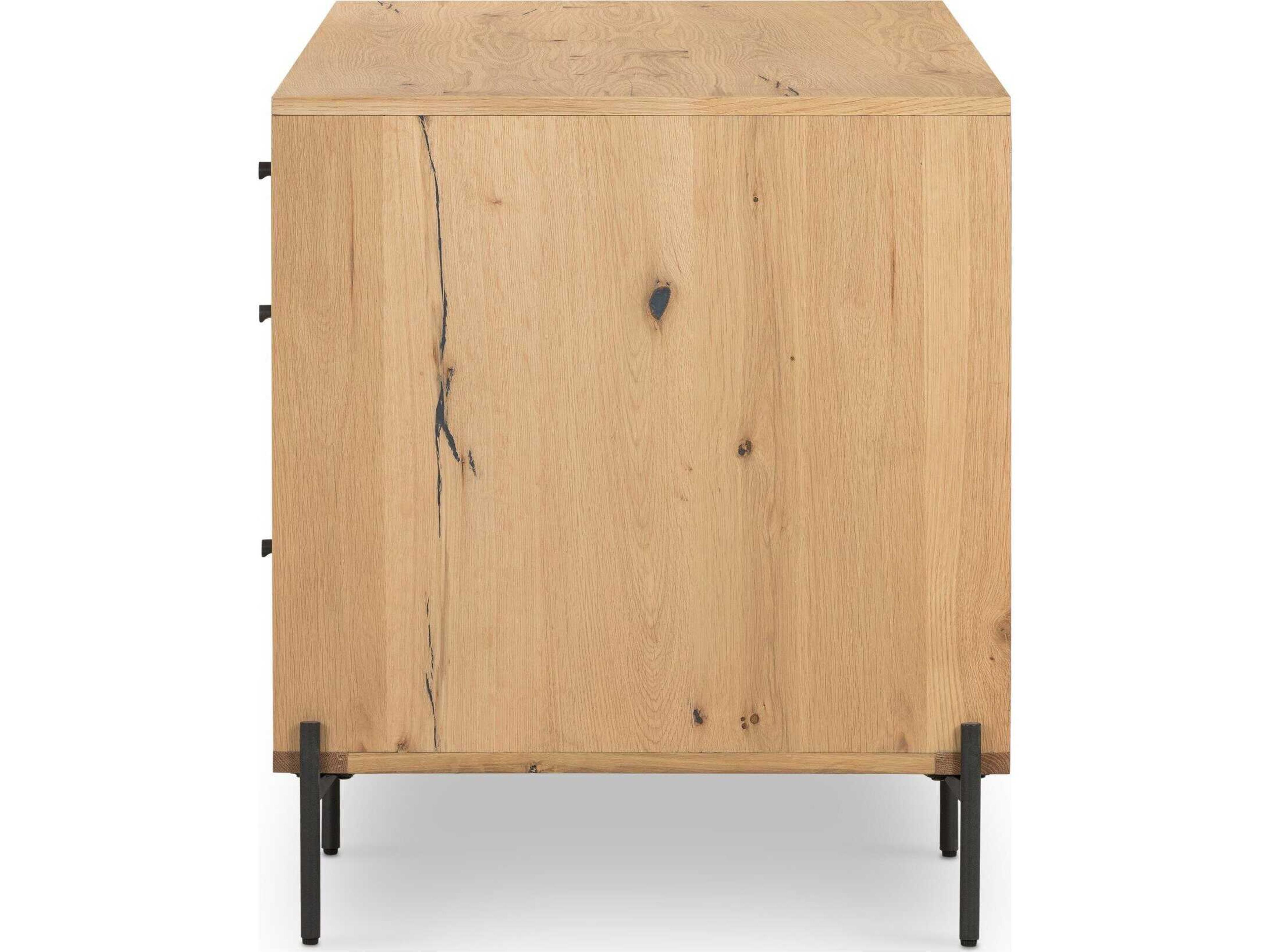 Four Hands Haiden Eaton Light Oak Resin Dark Gunmetal Brown Wood Executive Desk