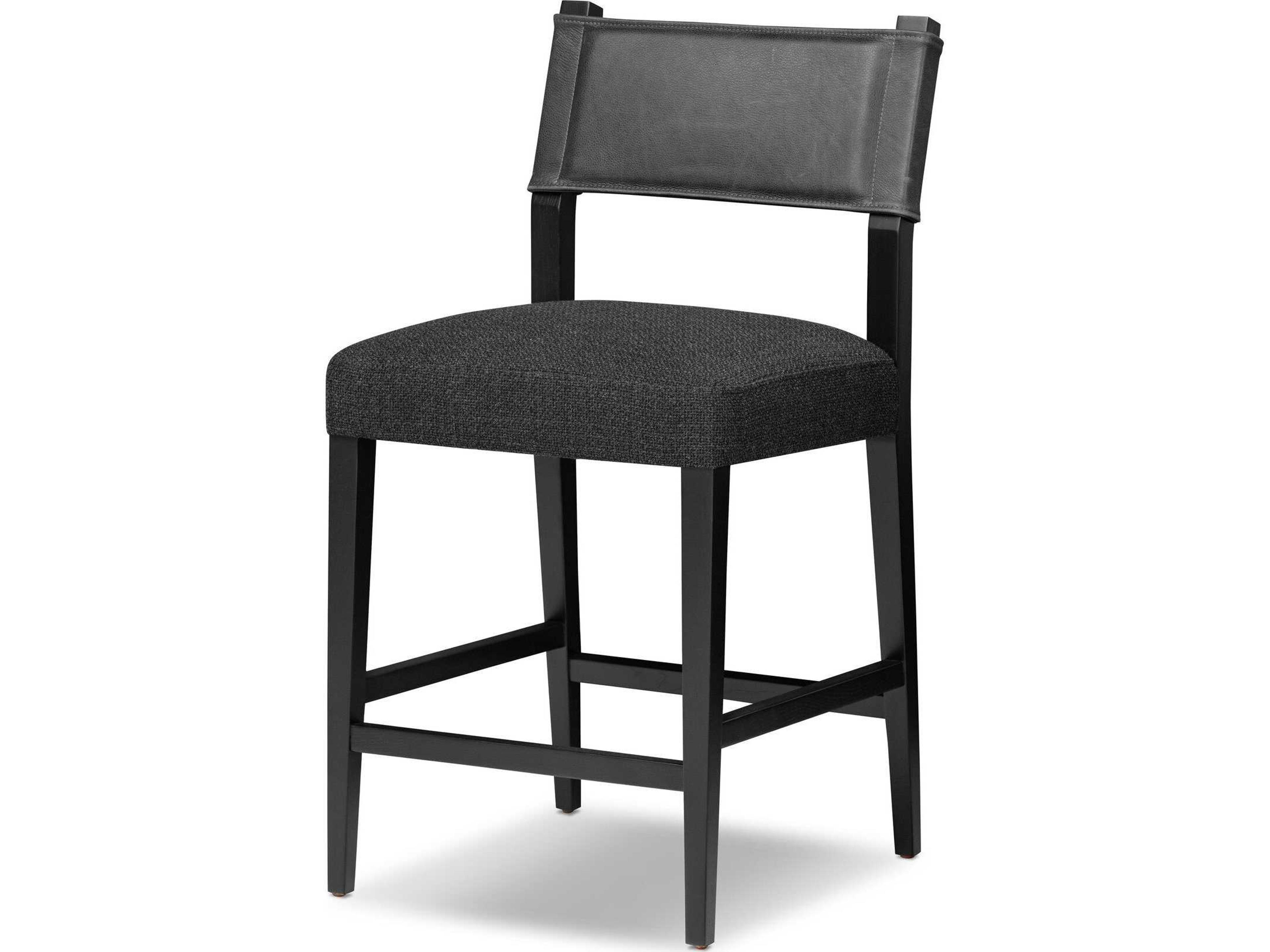 Berman Ferris Gibson Black Leather Ash Wood Counter Stool