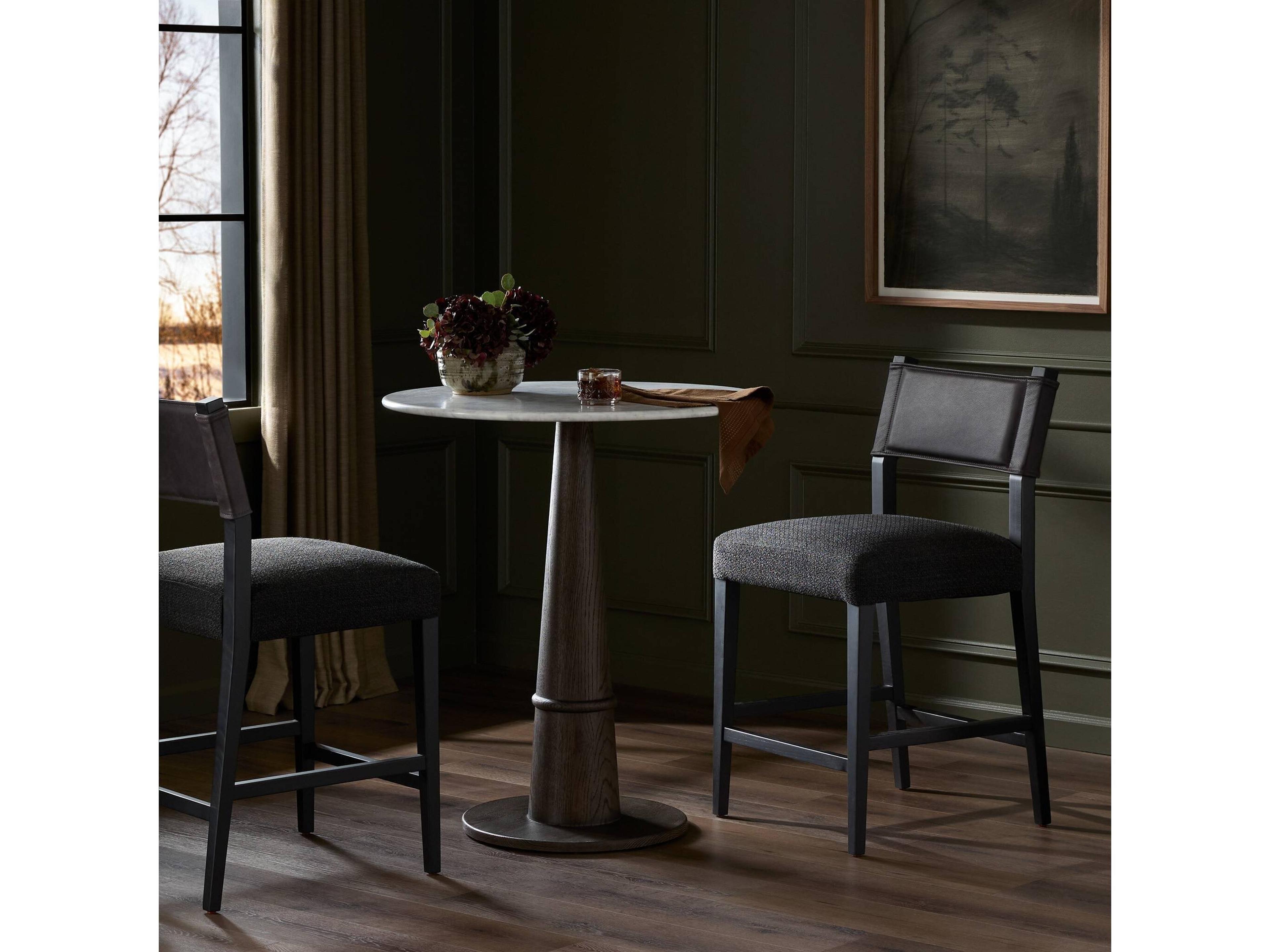 Four Hands Berman Ferris Gibson Black Leather Ash Wood Counter Stool