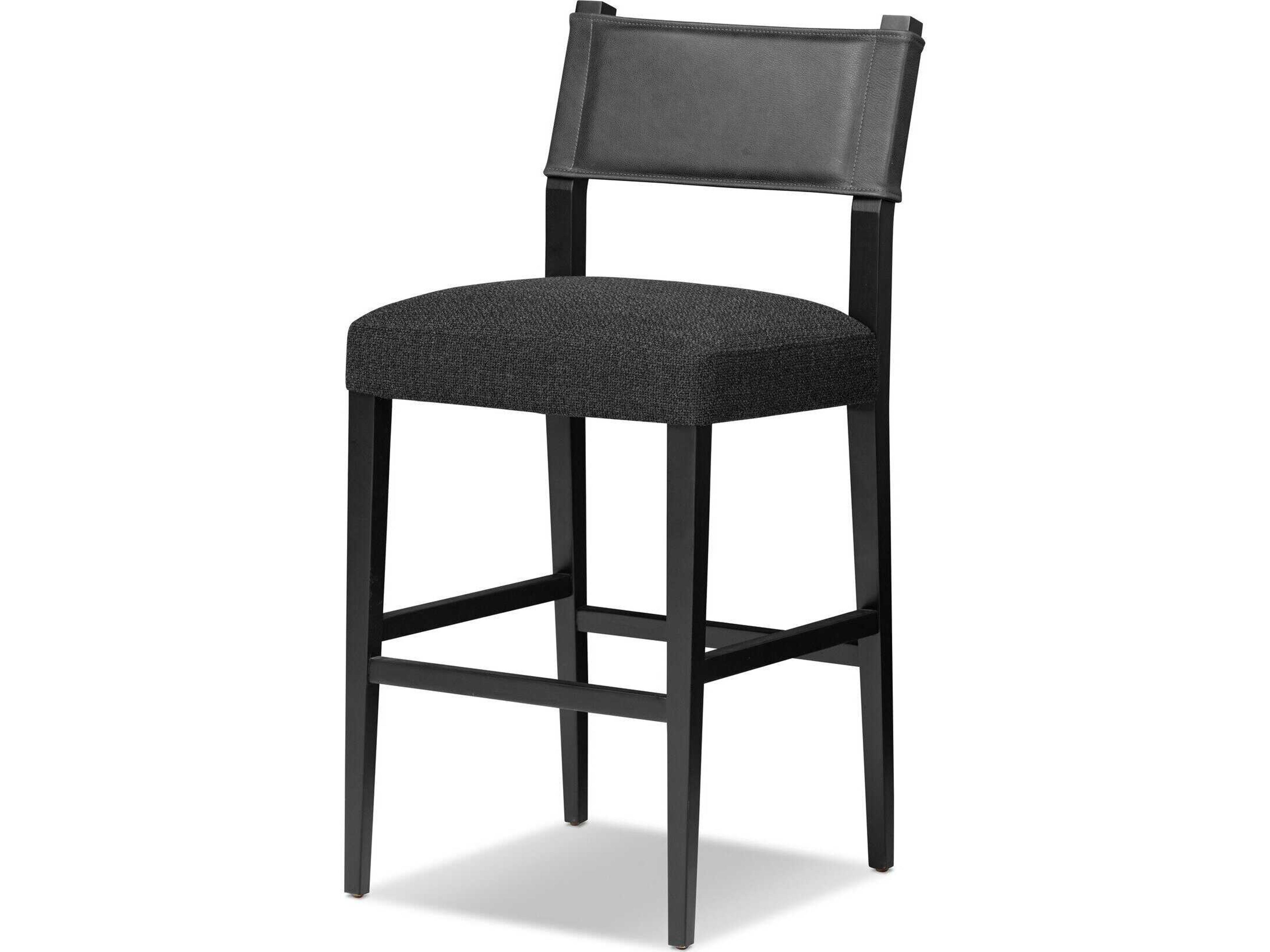 Berman Ferris Gibson Black Leather Ash Wood Counter Stool