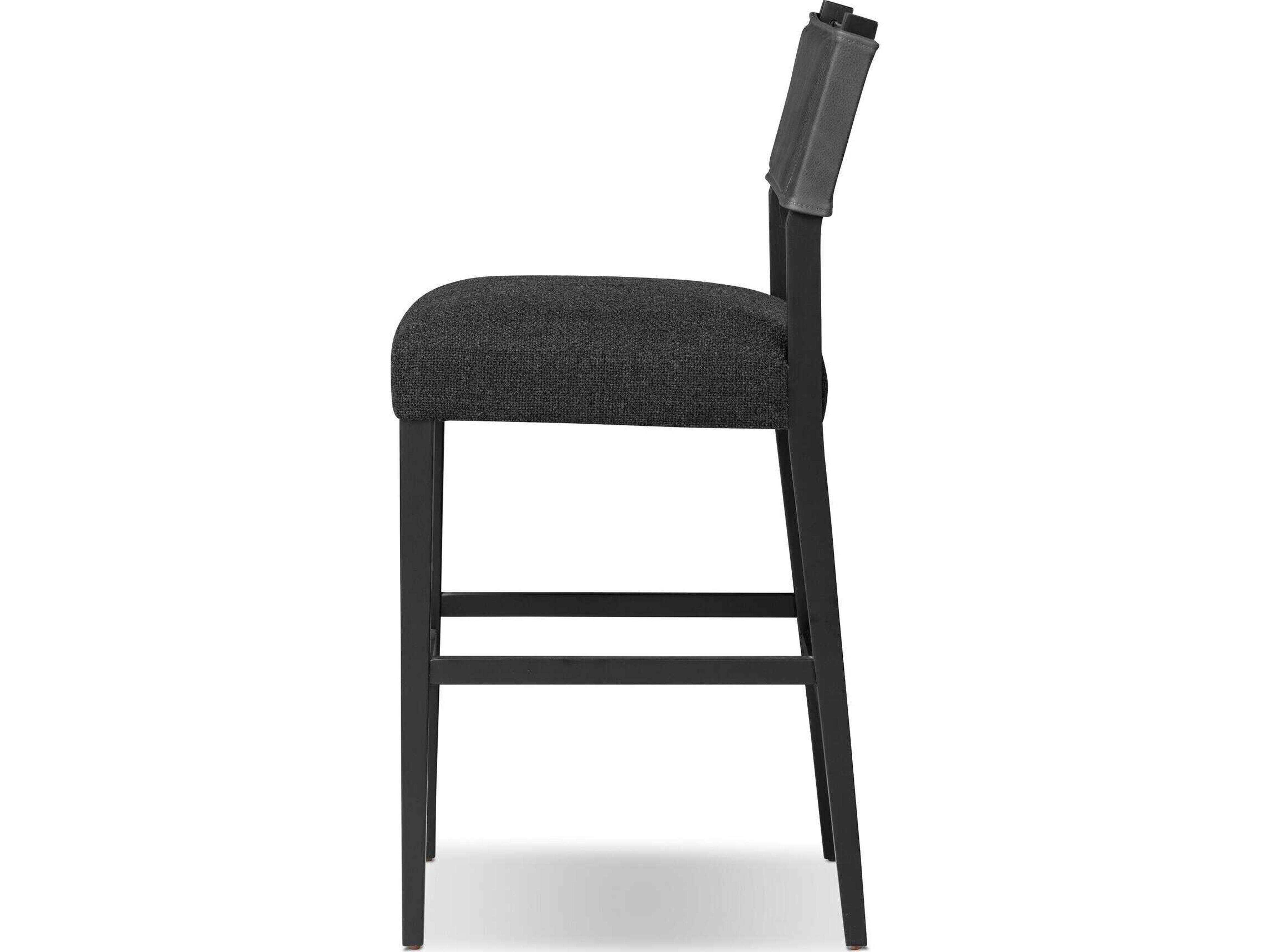 Four Hands Berman Ferris Gibson Black Leather Ash Wood Counter Stool