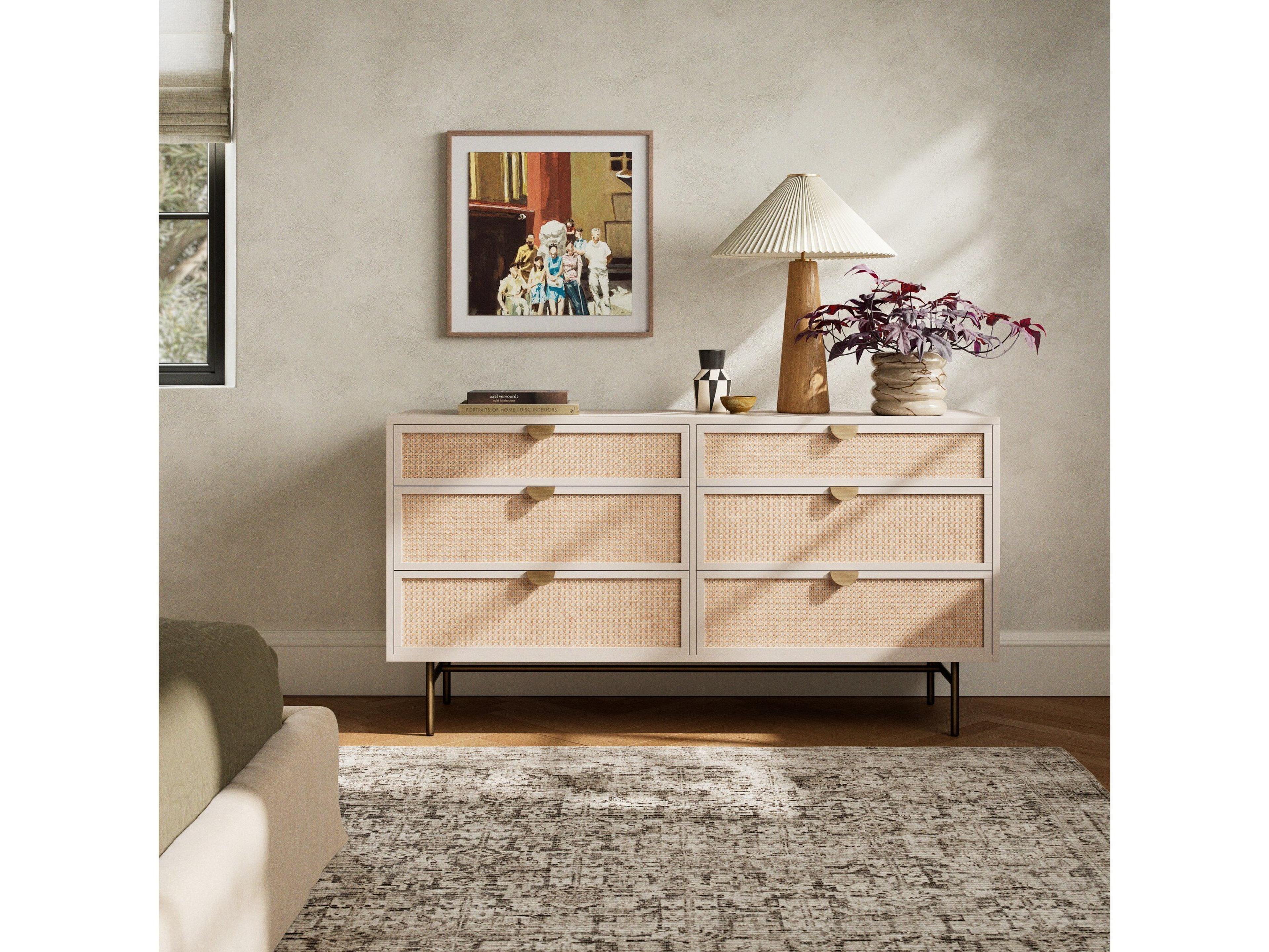 Four Hands Belfast Luella 6-Drawers Beige Hardwood Double Dresser