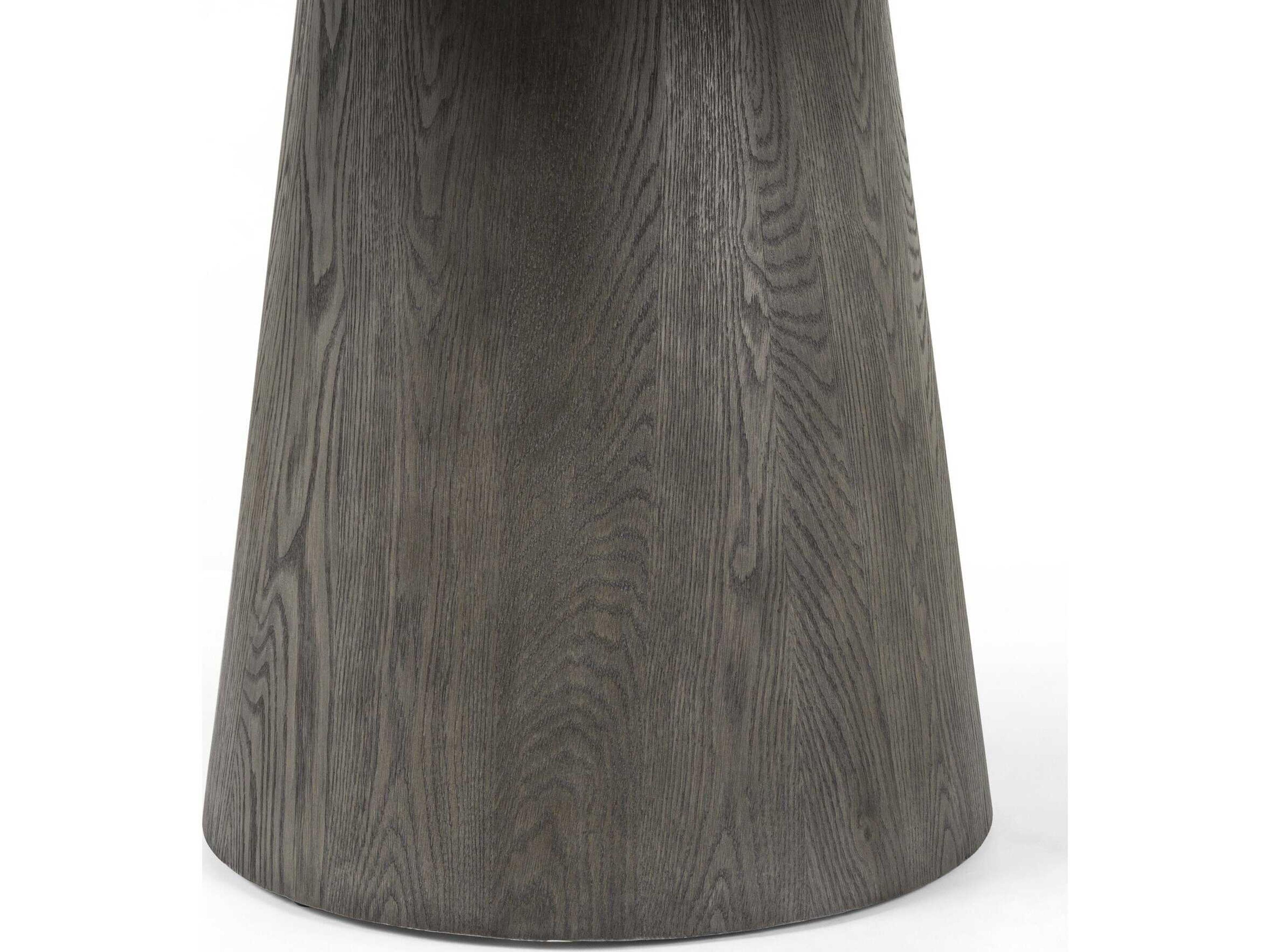 Four Hands Hughes Skye Round Weathered Dark Oak White Marble Dining Table