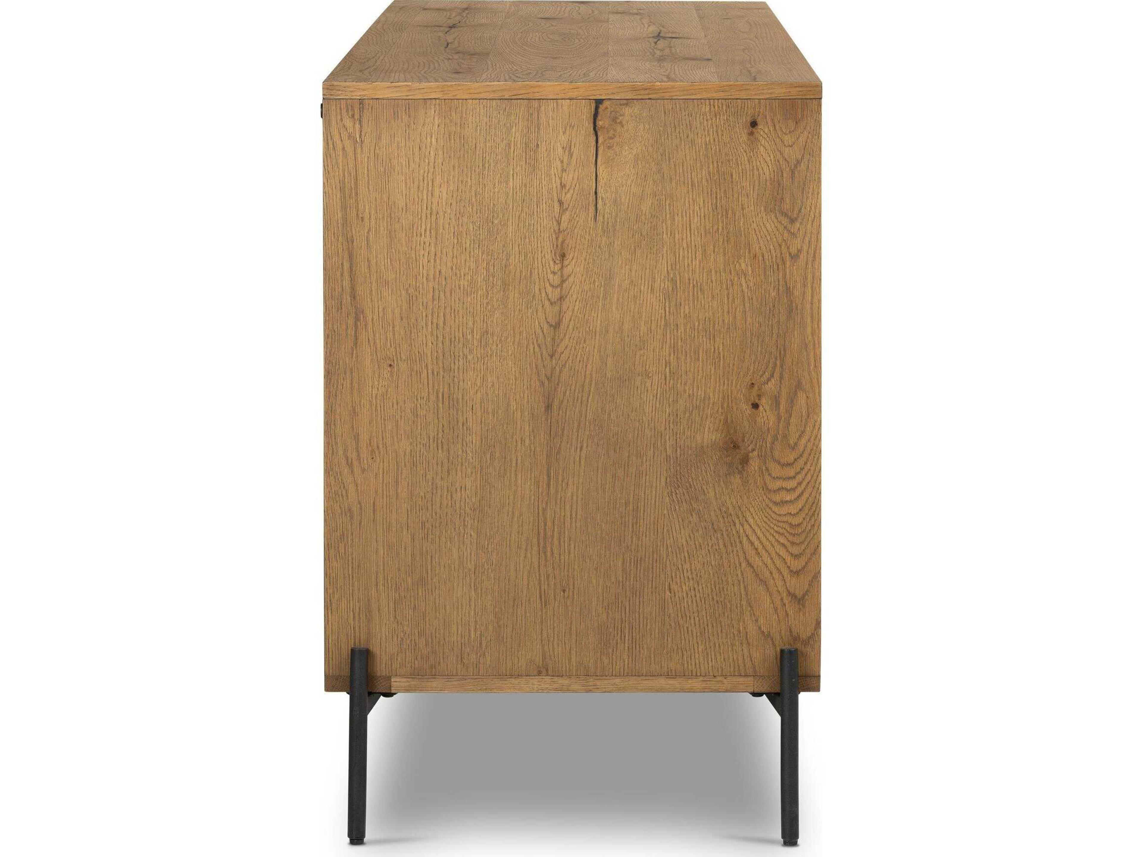 Four Hands Haiden 75" Oak Wood Amber Resin Dark Gunmetal Sideboard