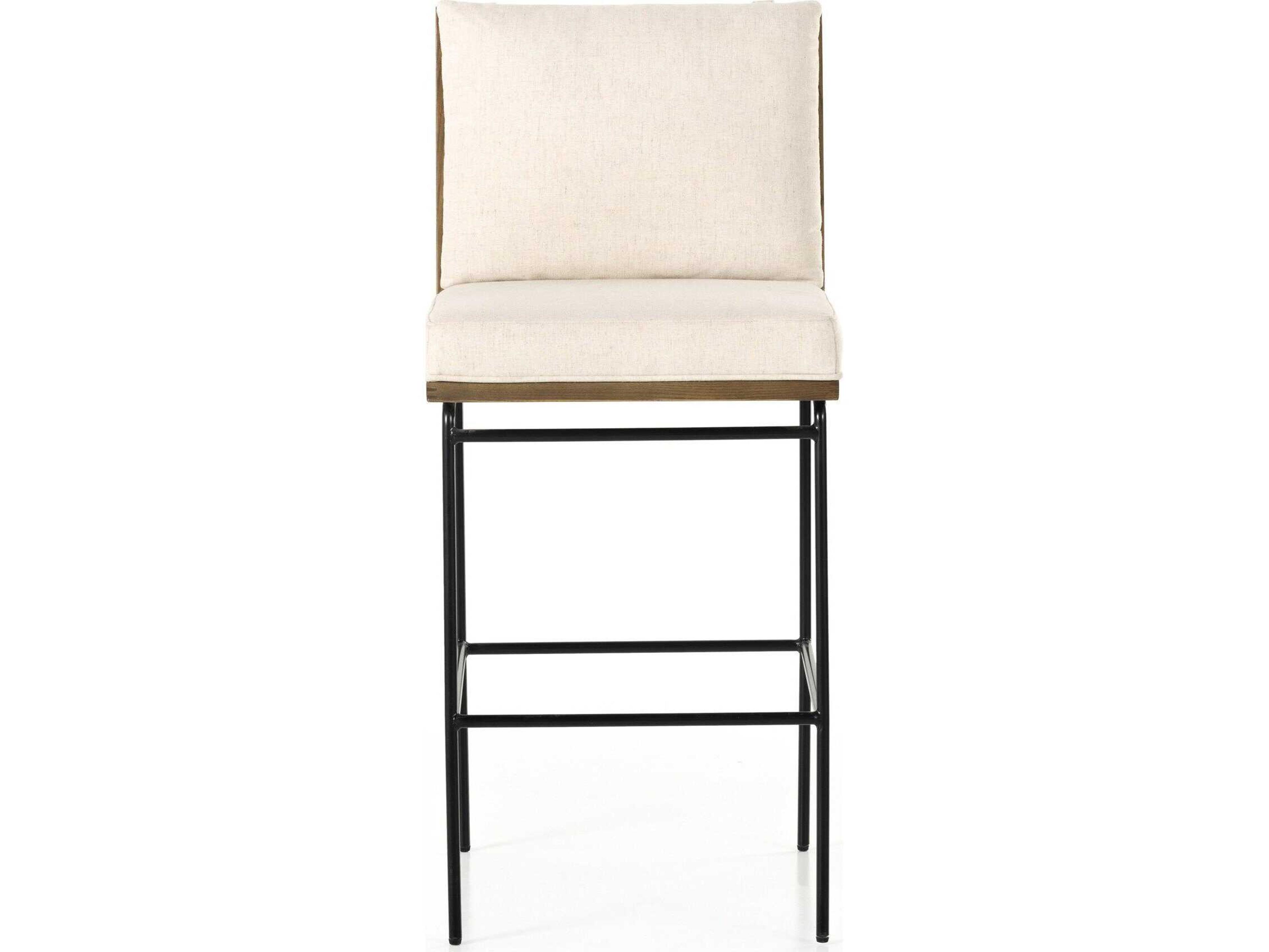 Four Hands Westgate Crete Savile Flax Upholstered Oak Wood Bar Stool