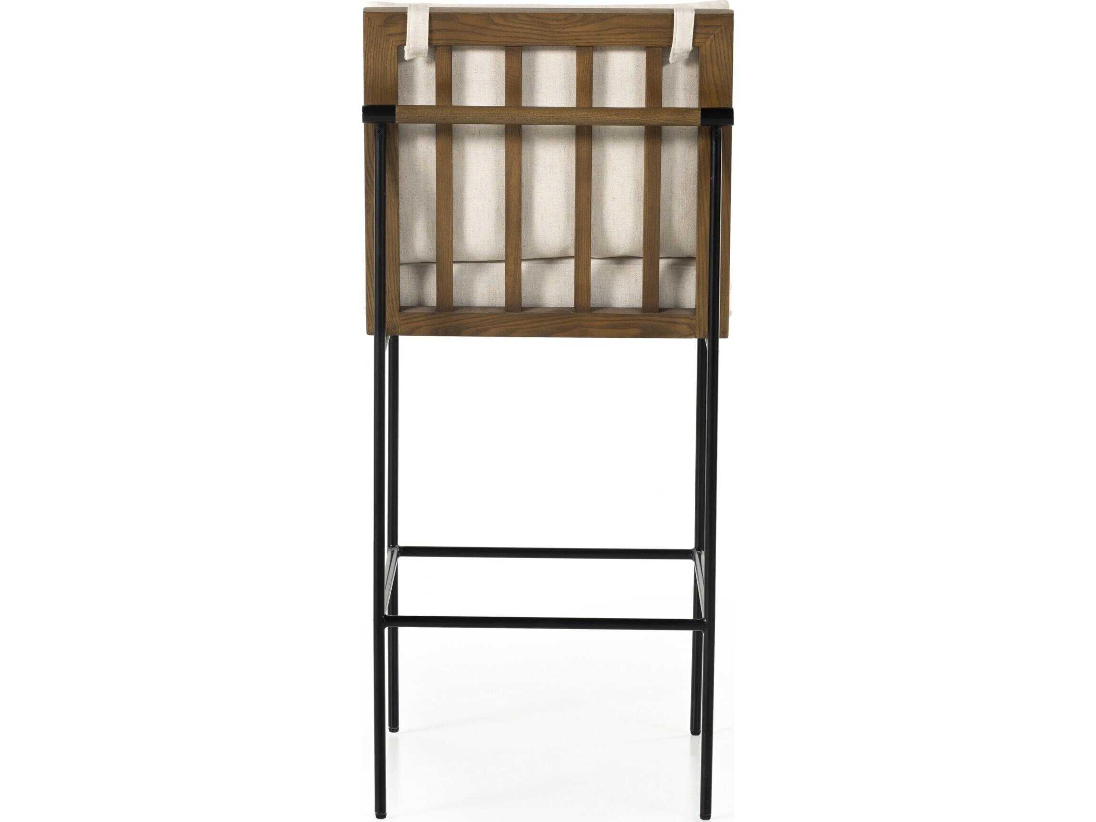 Four Hands Westgate Crete Savile Flax Upholstered Oak Wood Bar Stool