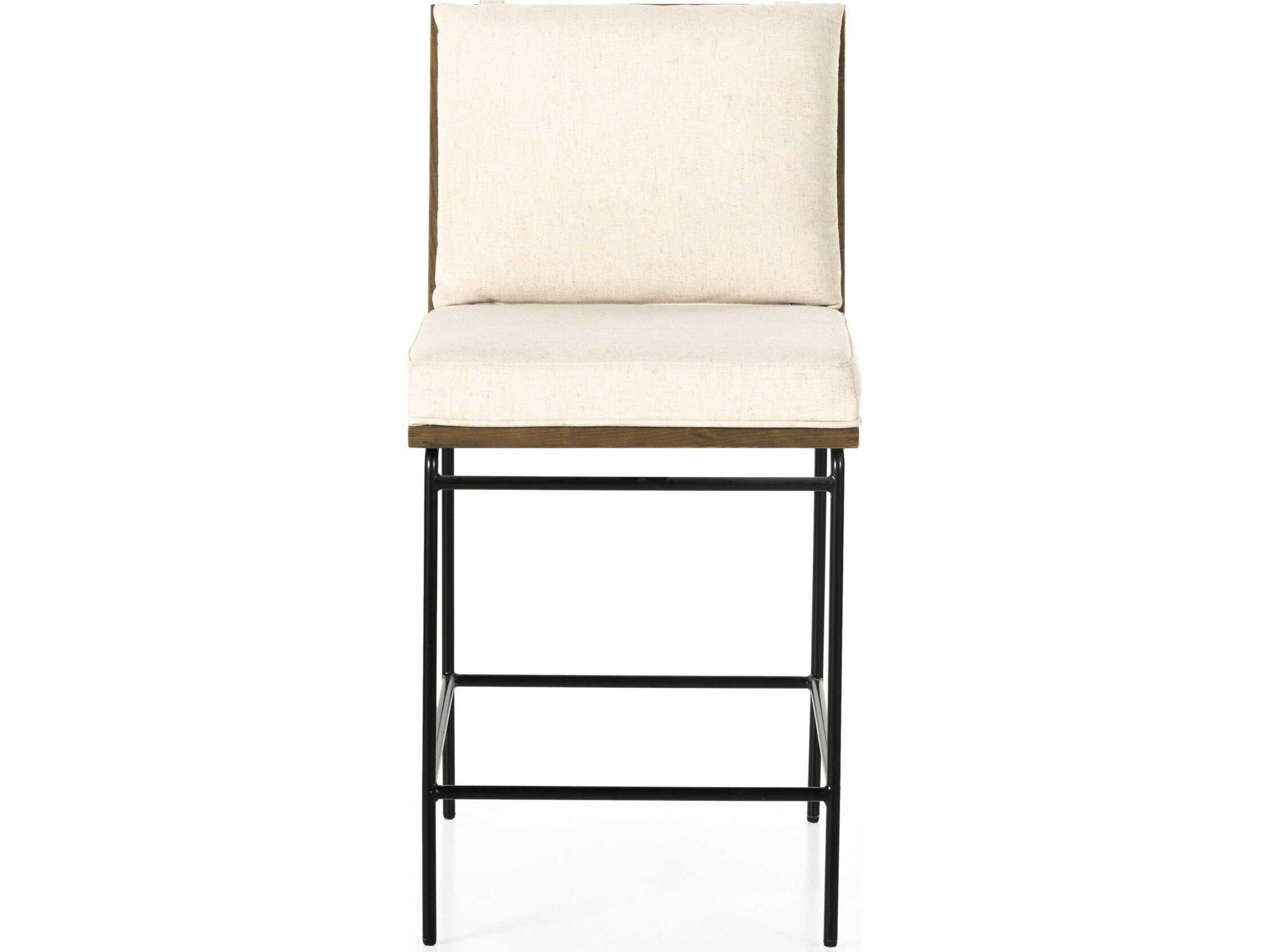 Four Hands Westgate Crete Upholstered Oak Wood Amber Midnight Iron Savile Flax Counter Stool
